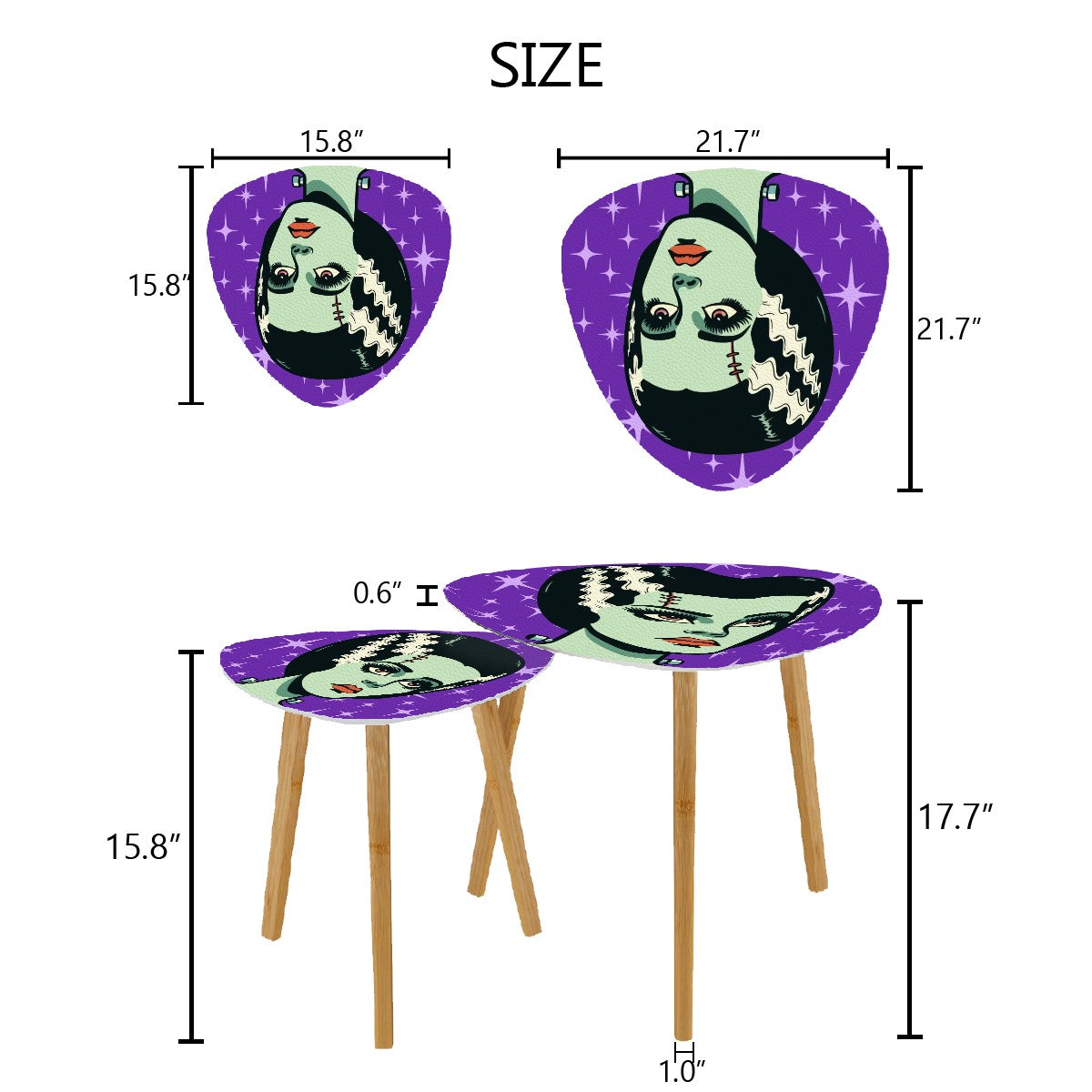 Bride of Frankenstein Retro Mid Mod Horror Buff Purple Halloween Nesting Tables - Mid Century Modern Gal