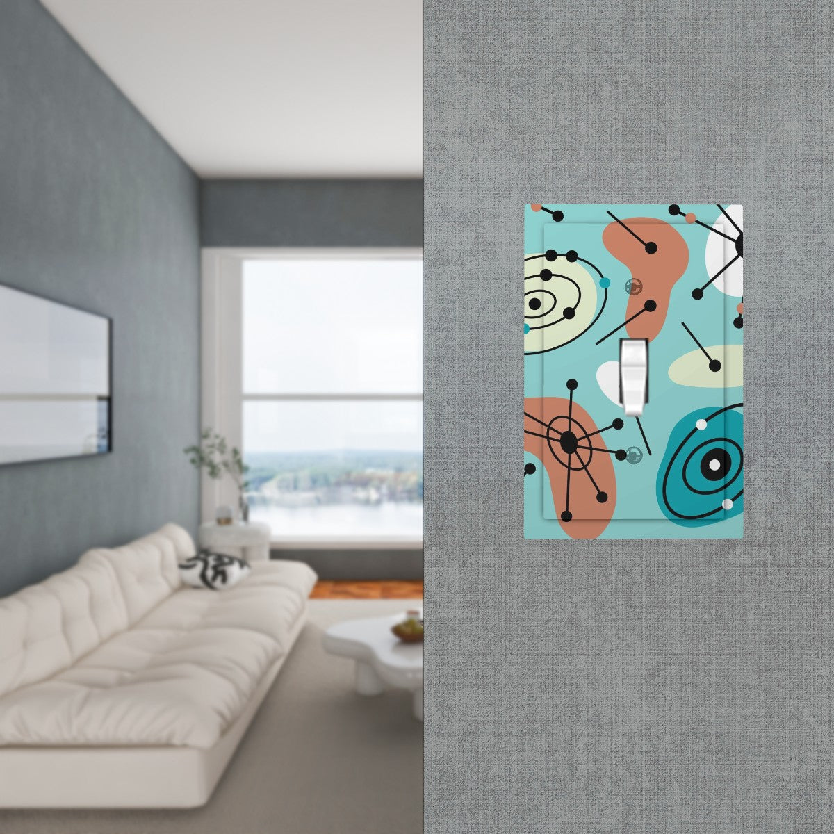 Mid Century Modern Aqua Blue Amoeba Designed Modern Switch Cover 1-Gang 1 Toggle - Mid Century Modern Gal