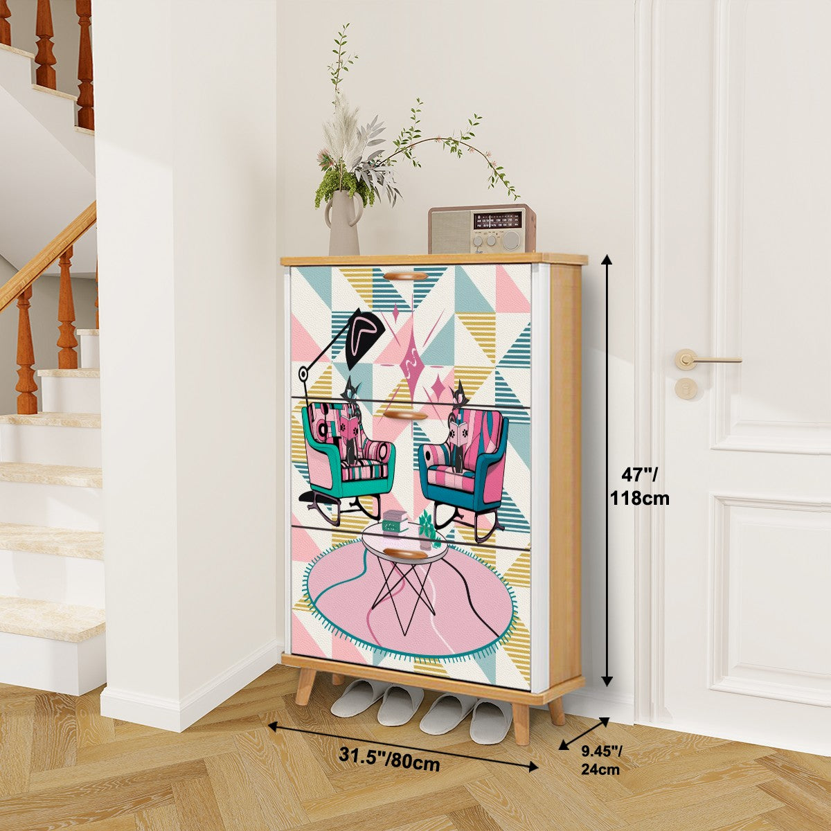 Atomic Reading Cats Kitschy Mod Retro Pink Quirky MCM Shoe Cabinet Furniture - Mid Century Modern Gal