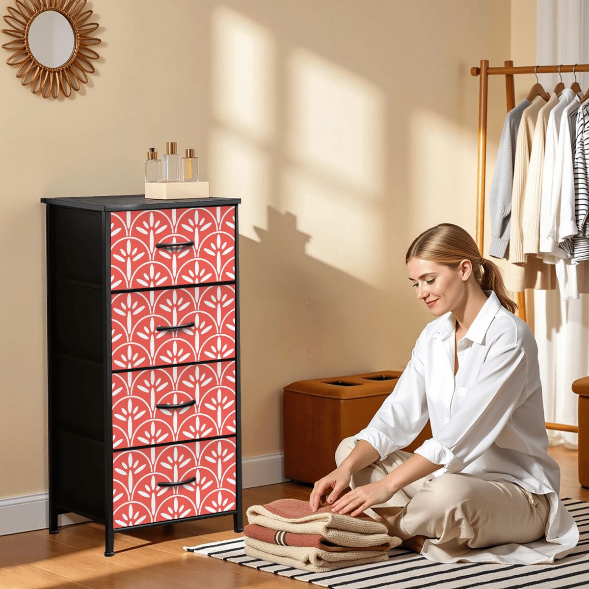 Mid Century Modern Stylish Art Deco Coral and White MCM 4-Drawer Dresser - Mid Century Modern Gal