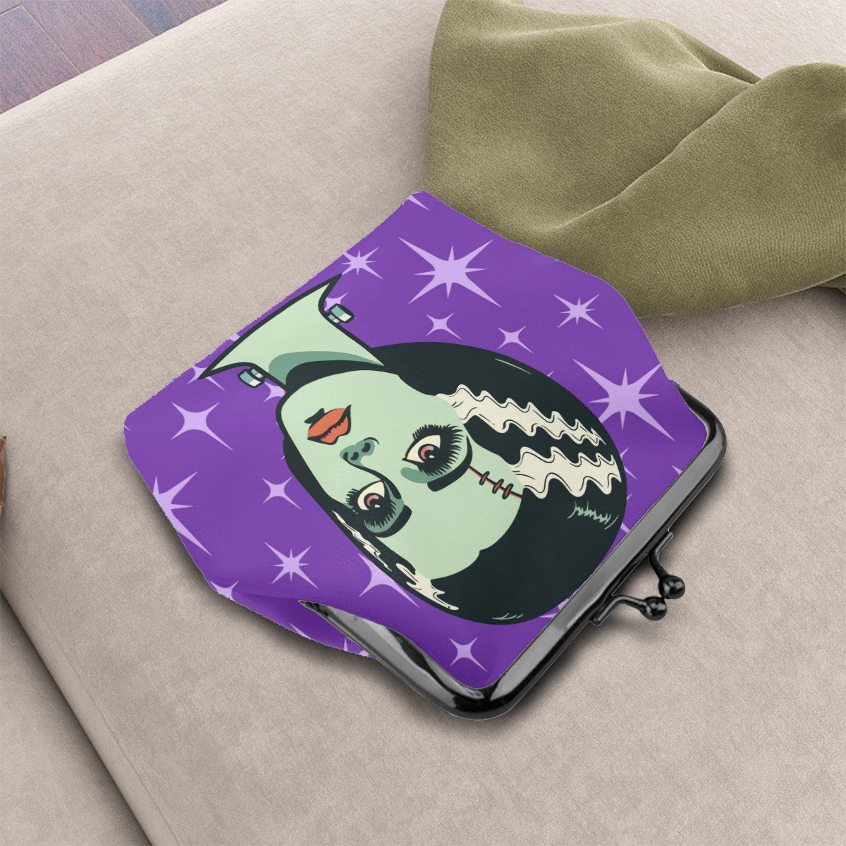 Bride of Frankenstein Retro Mid Mod Horror Buff Purple Halloween Coin Purse - Mid Century Modern Gal