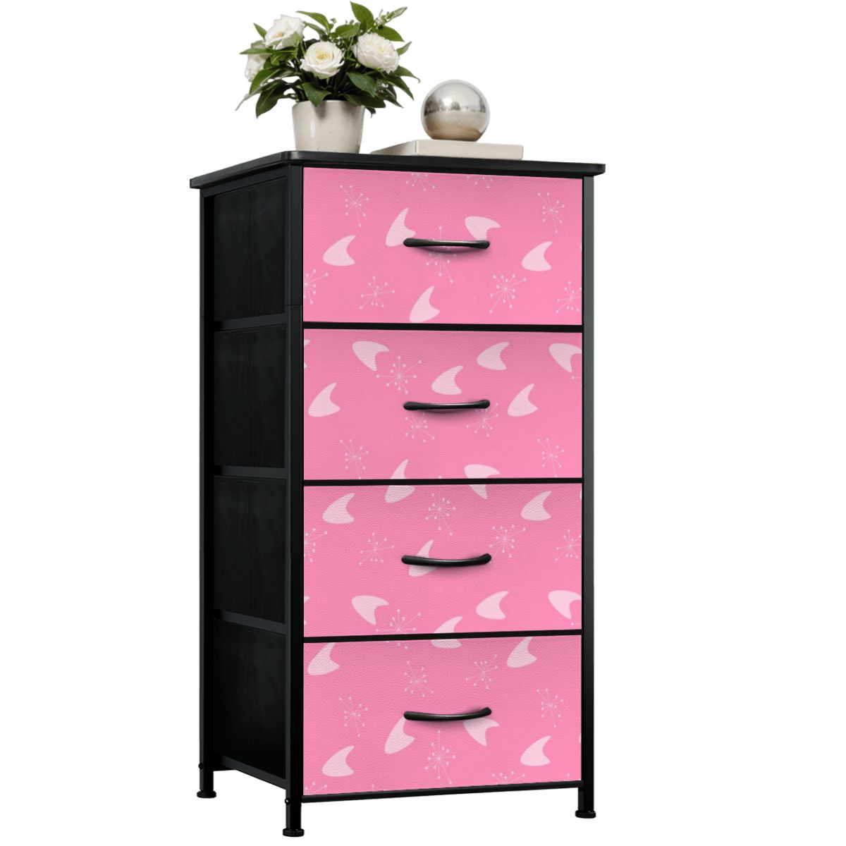 Atomic Boomerang and Starbursts Mid Mod Pink Retro 4-Drawer Dresser - Mid Century Modern Gal
