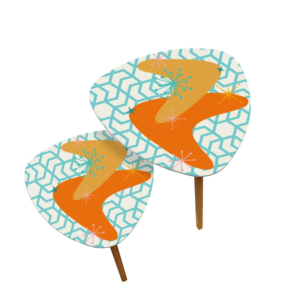 Atomic Boomerang Mid Century Modern Nesting Tables, Orange, Yellow, Teal MCM Furniture - Mid Century Modern Gal