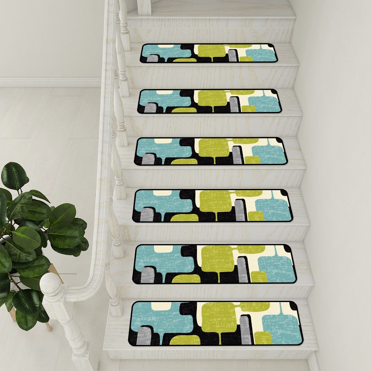 Mid Century Modern Stair Carpet Treads Green, Aqua MCM Home - Mid Century Modern Gal