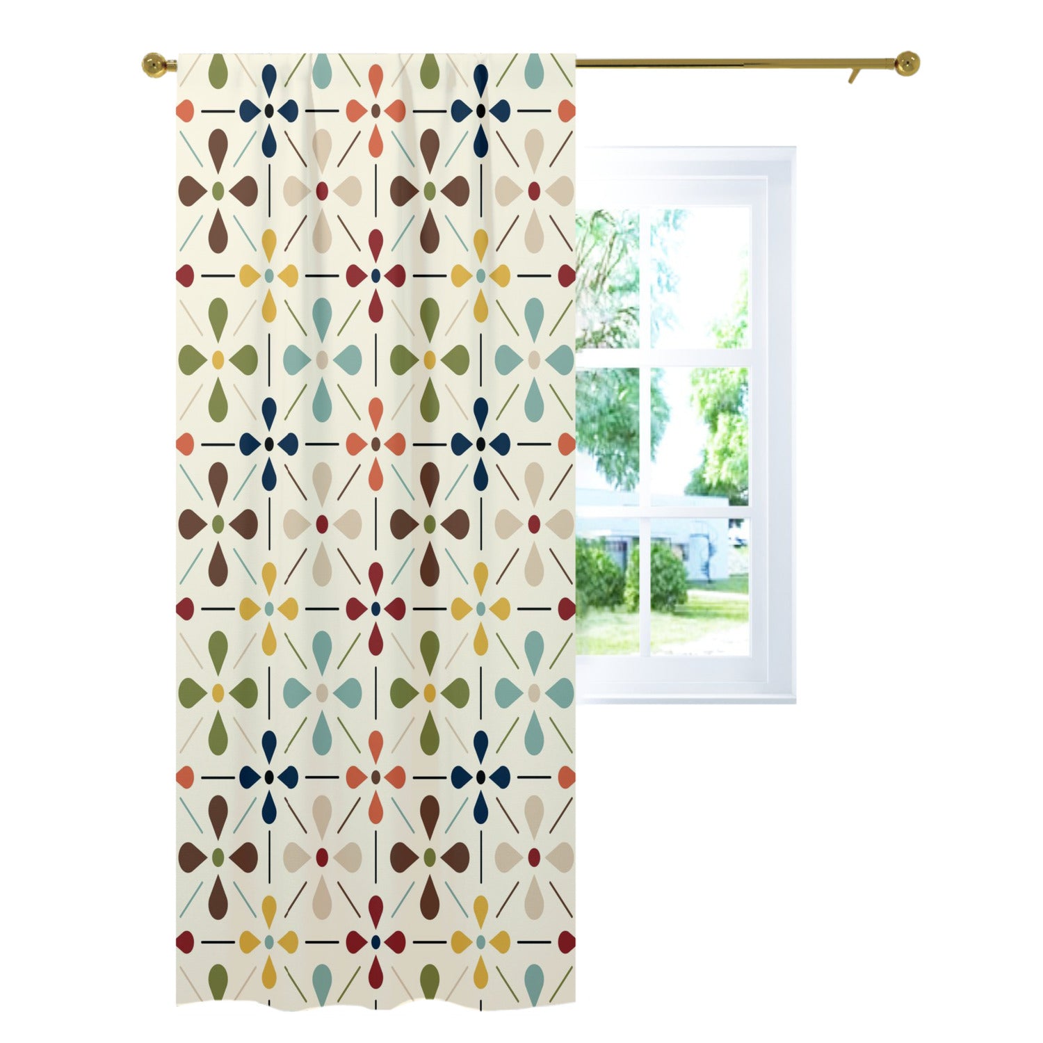 Mid Mod Scandinavian Flower Retro Curtain, Single Panel - Mid Century Modern Gal
