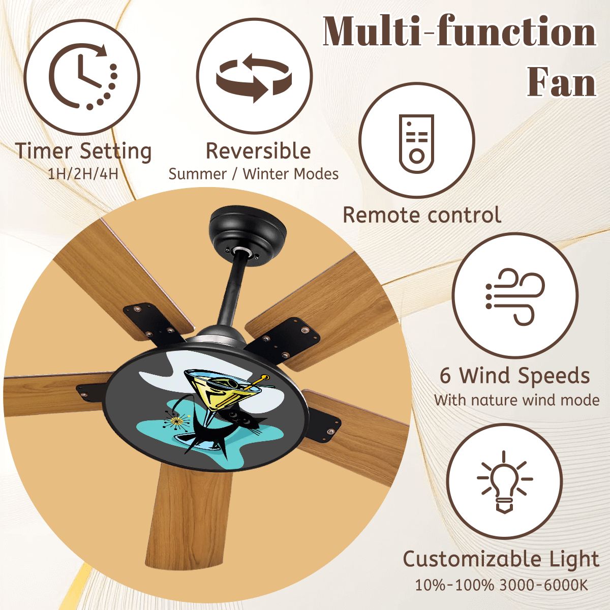 Mid Century Modern Atomic Cat Martini MCM Barware, Bar Ceiling Fan With Light - Mid Century Modern Gal