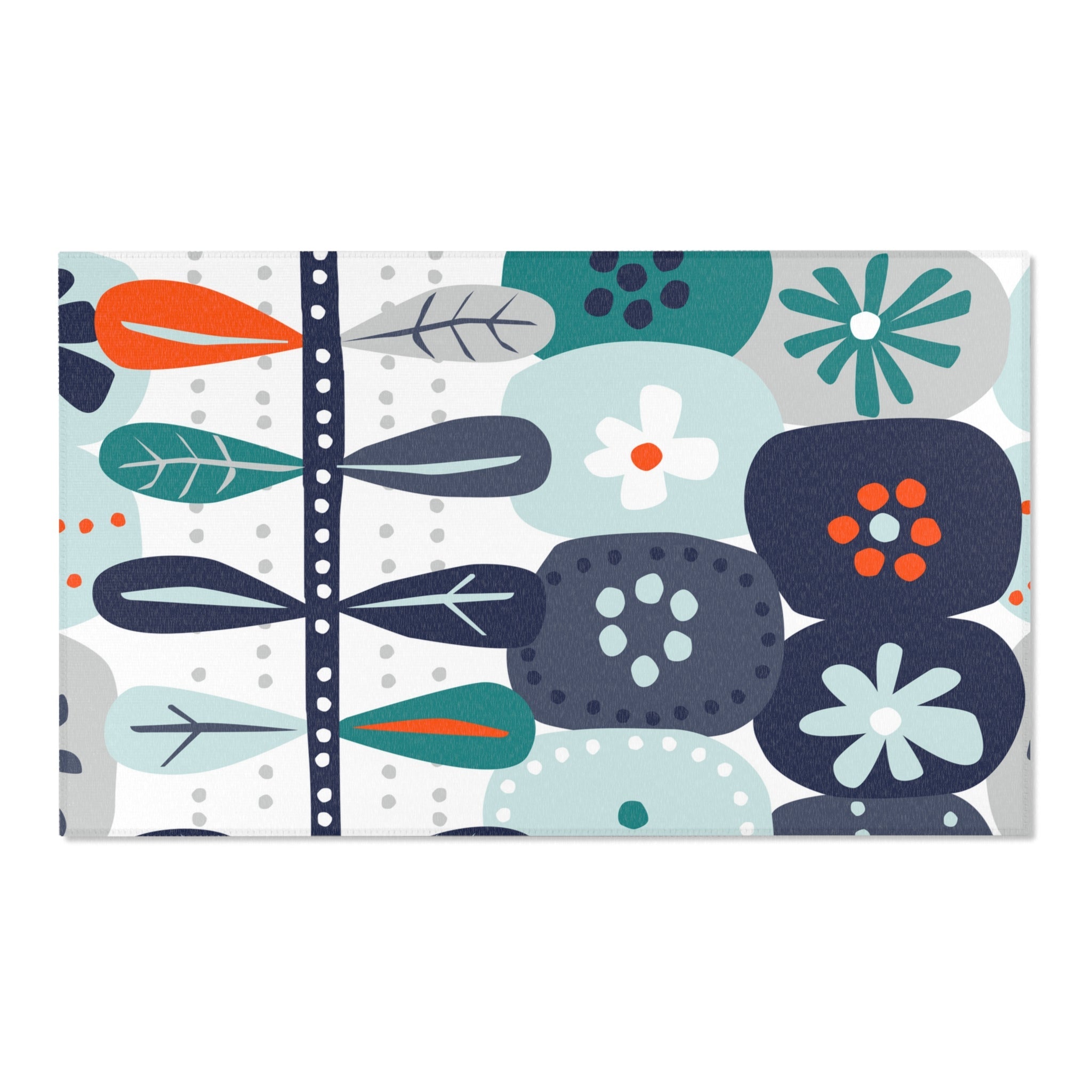 Mid Century Modern Retro Scandinavian, Orange, Blue, White, Floral Retro Area Rugs Home Decor 60" × 36"