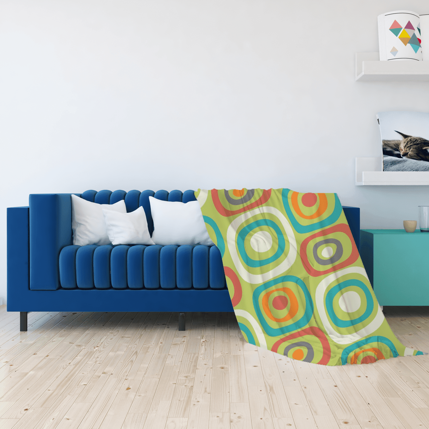 Mid Century Modern, Geometric Mod Green, Orange, Teal, Funky Fun Minky Blanket Blankets 60" x 80"
