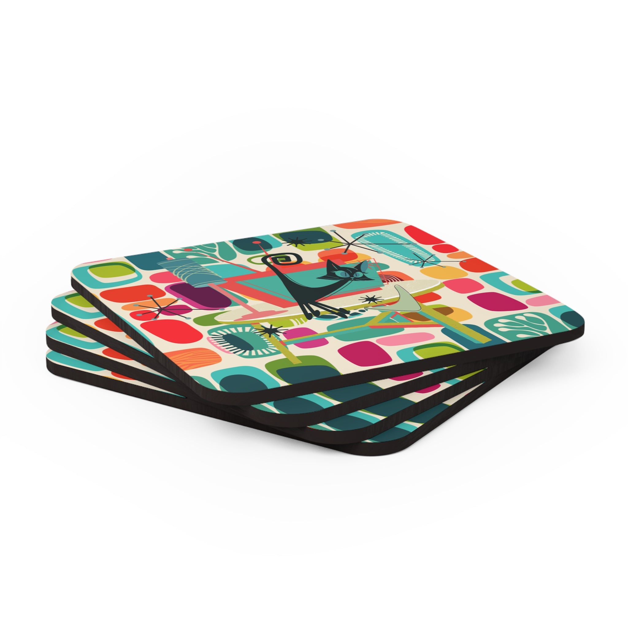 Mid Century Modern Amoeba Pattern, MCM Retro Party Corkwood Coaster Set - Mid Century Modern Gal