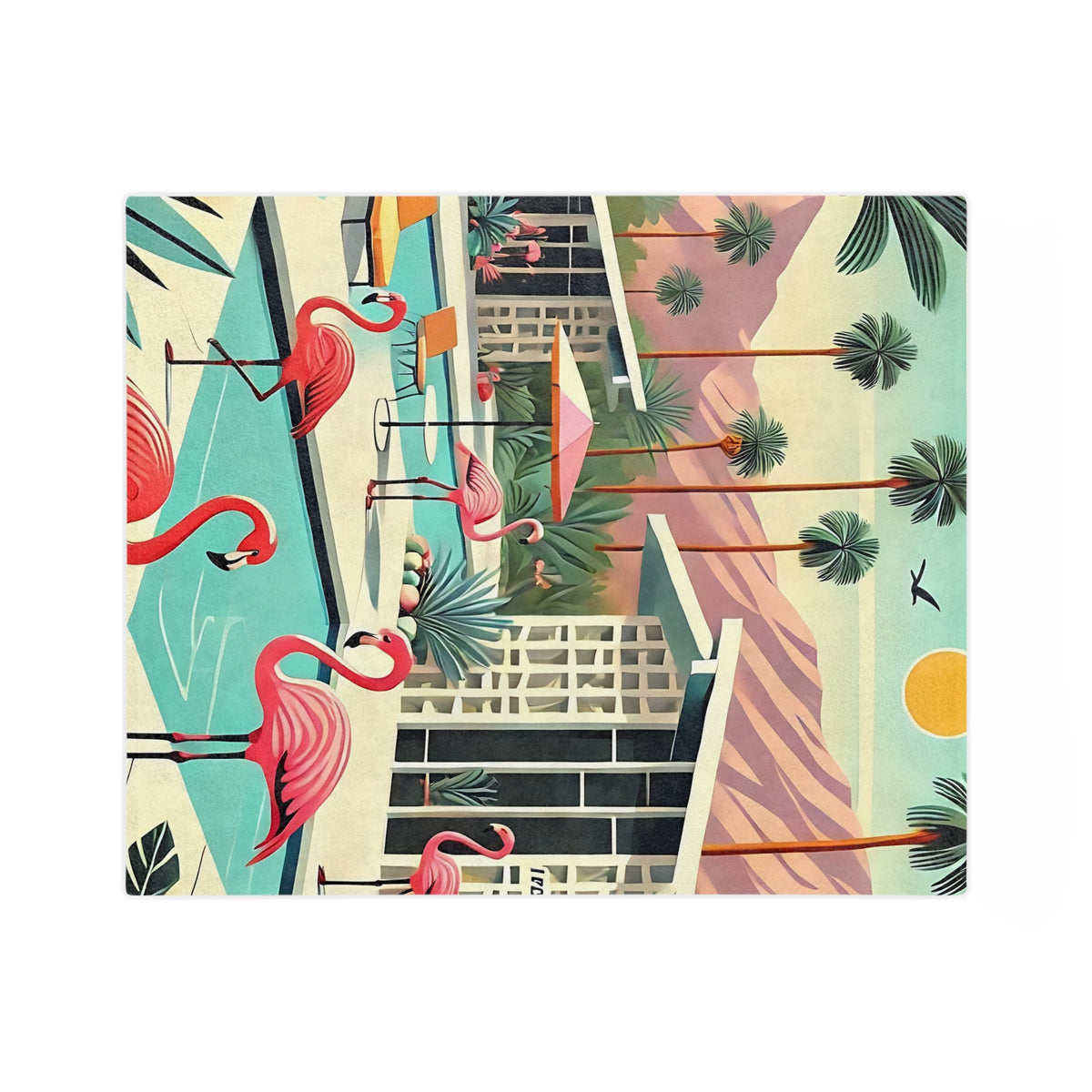 Mid Century Modern 50s Flamingo, Breeze Block, Kitschy Mod Cozy Soft Blanket - Mid Century Modern Gal