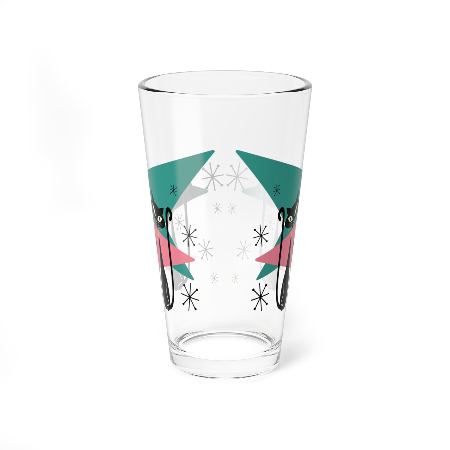 50s Atomic Cats, Kitschy Mid Century Modern Glass, Pink, Teal, Starbursts Shaker, Cocktail, Mocktail MCM Party Drinkware - Mid Century Modern Gal