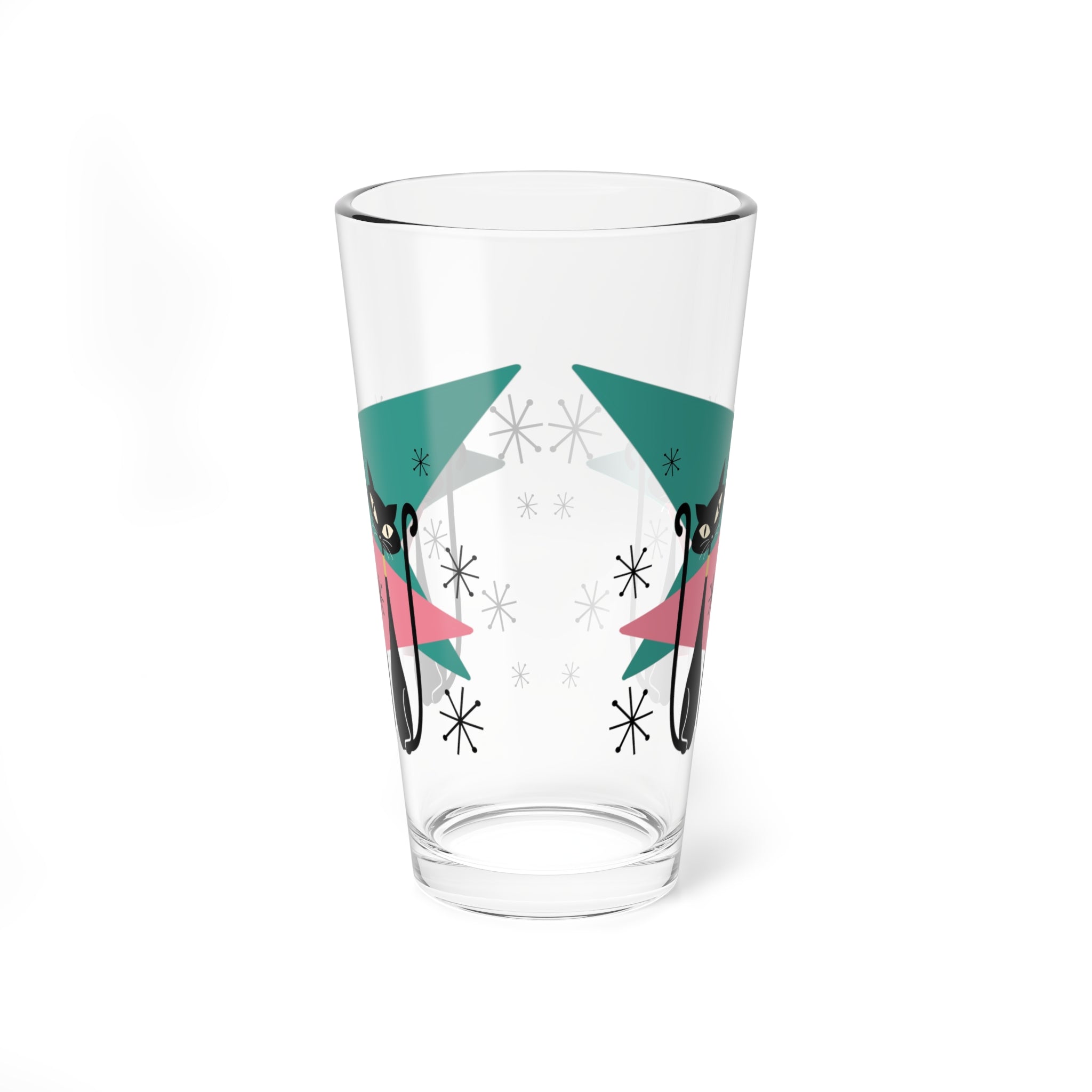 50s Atomic Cats, Kitschy Mid Century Modern Glass, Pink, Teal, Starbursts Shaker, Cocktail, Mocktail MCM Party Drinkware - Mid Century Modern Gal