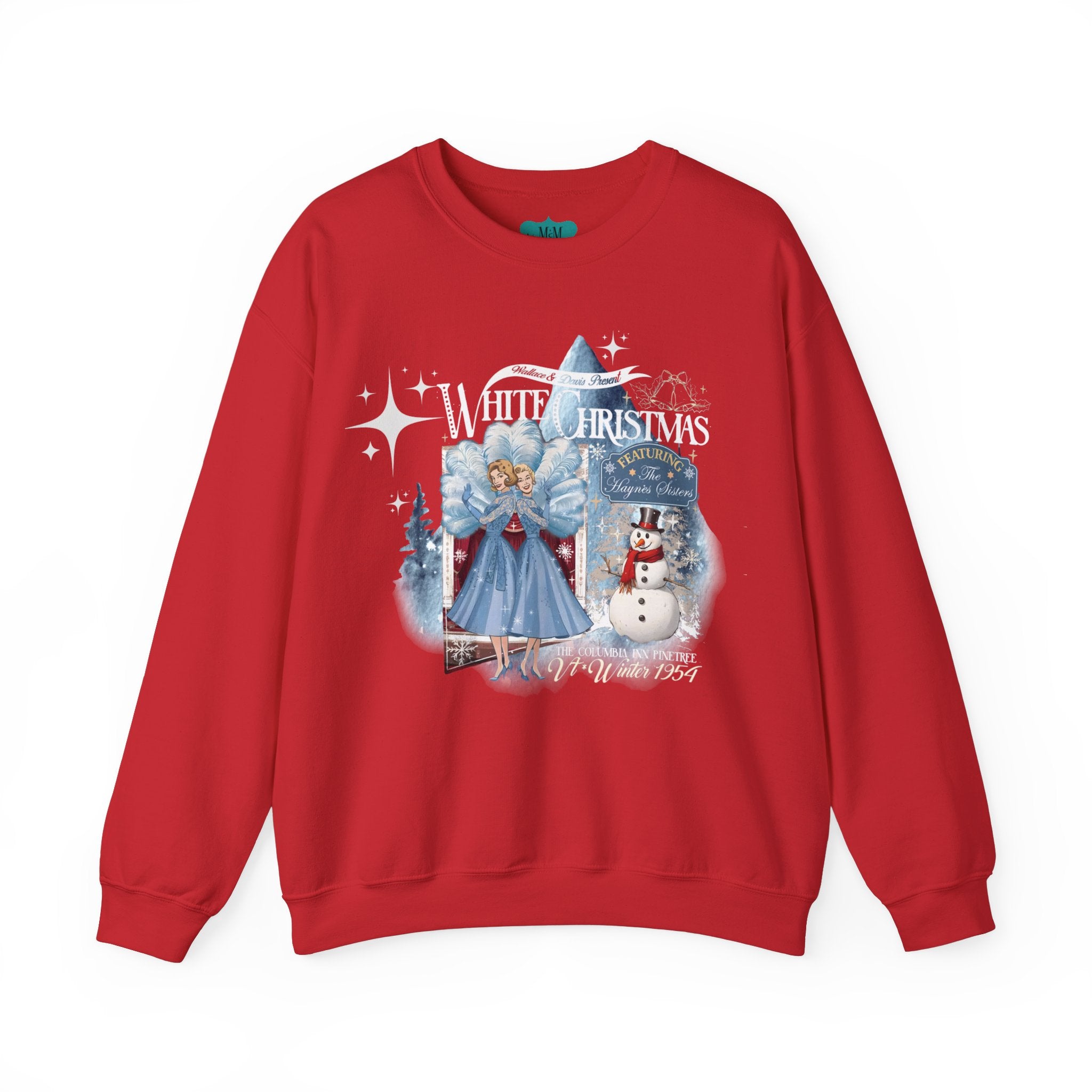Sister Sister, White Christmas Wallace And Davis, Holiday Kitsch Unisex Heavy Blend™ Crewneck Sweatshirt - Mid Century Modern Gal