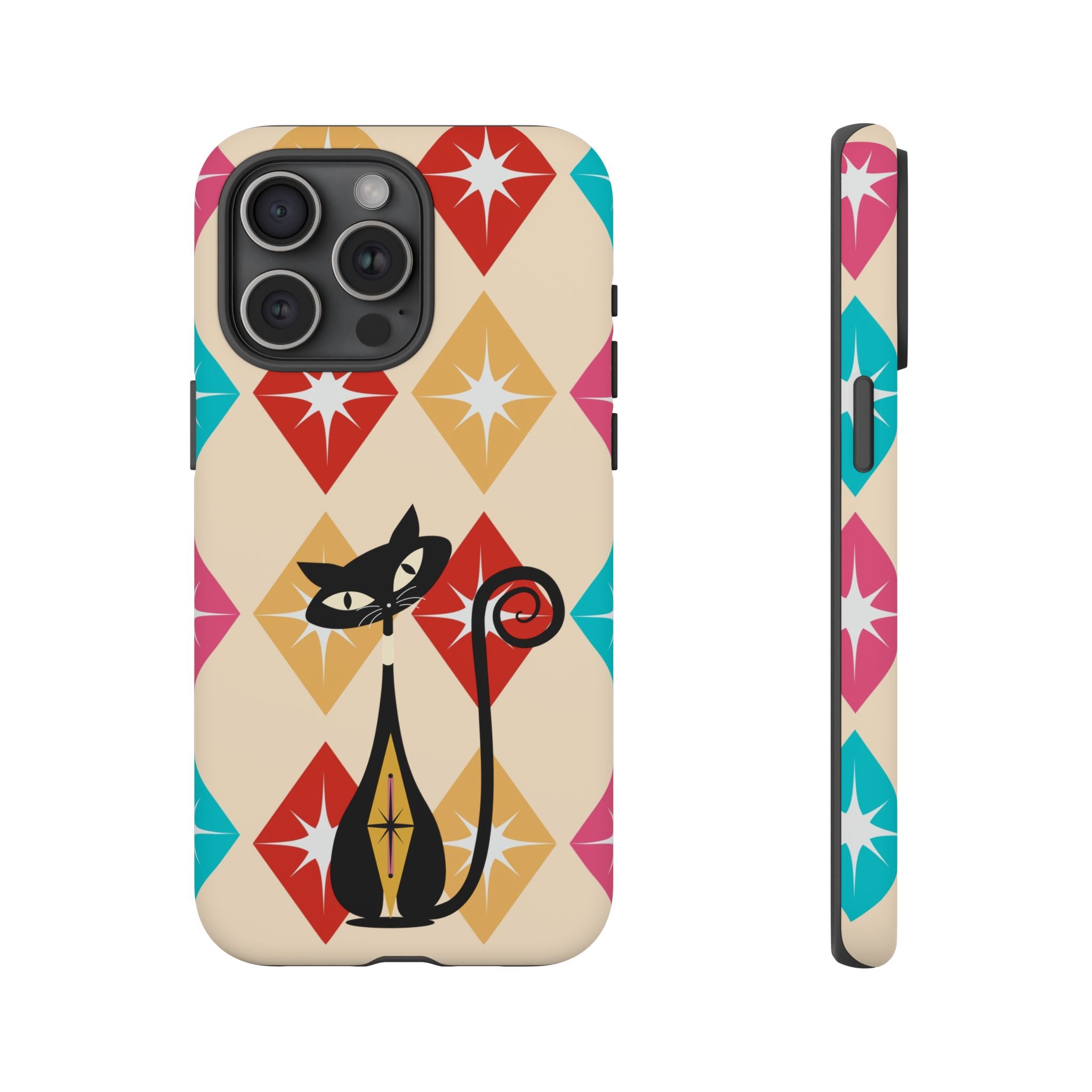 Mid Century Modern Atomic Cat, Atomic 50s Diamonds Retro Phone Tough Cases - Mid Century Modern Gal