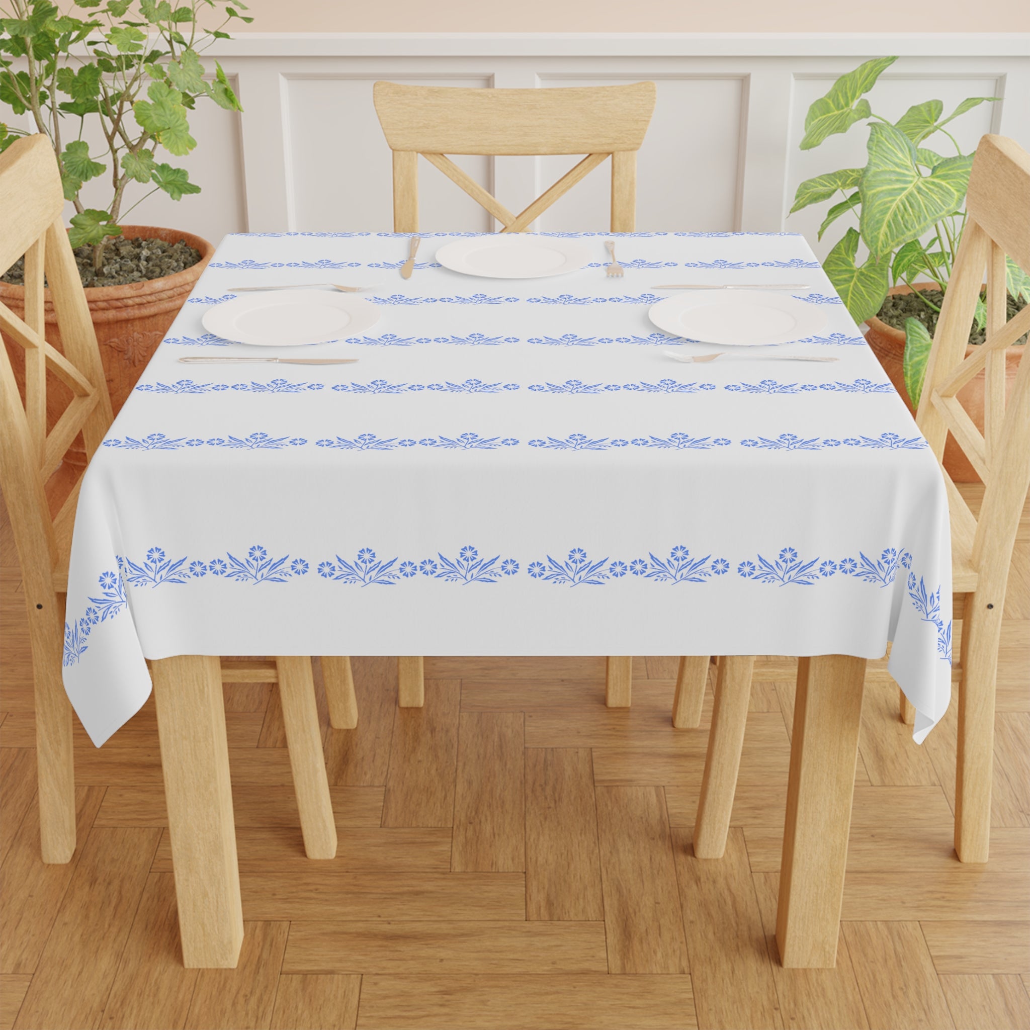 Pyrex Corning Blue Cornflower Mod 50s Tablecloth - Mid Century Modern Gal