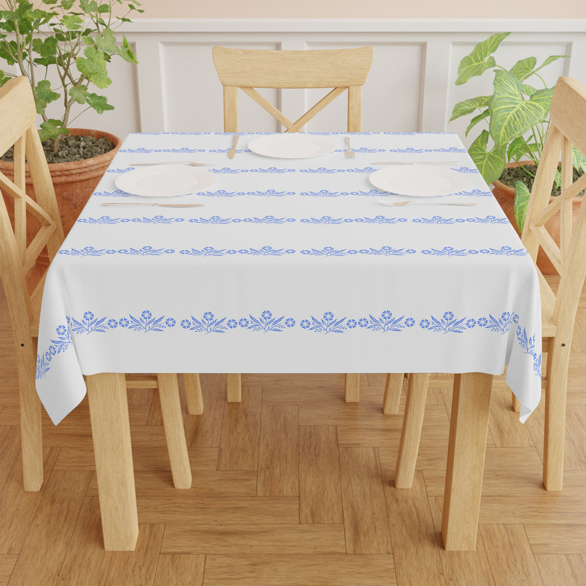 Pyrex Corning Blue Cornflower Mod 50s Tablecloth - Mid Century Modern Gal