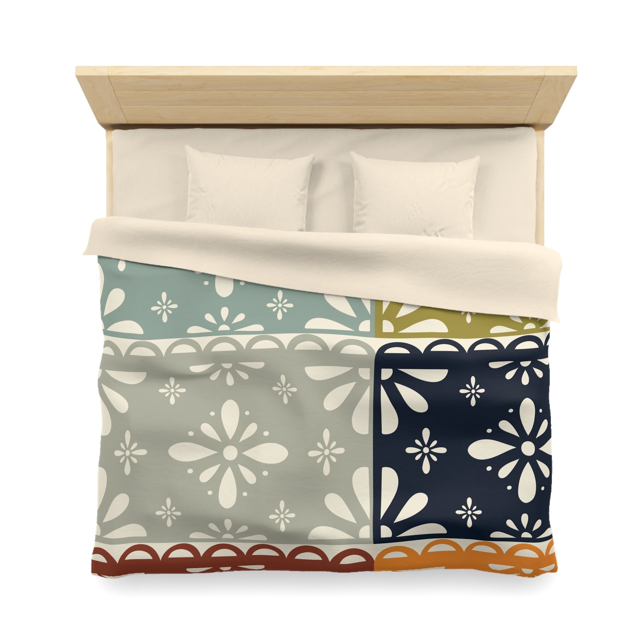 Modern Scandinavian Flower Patchwork, Mid Mod Duvet Cover - Mid Century Modern Gal
