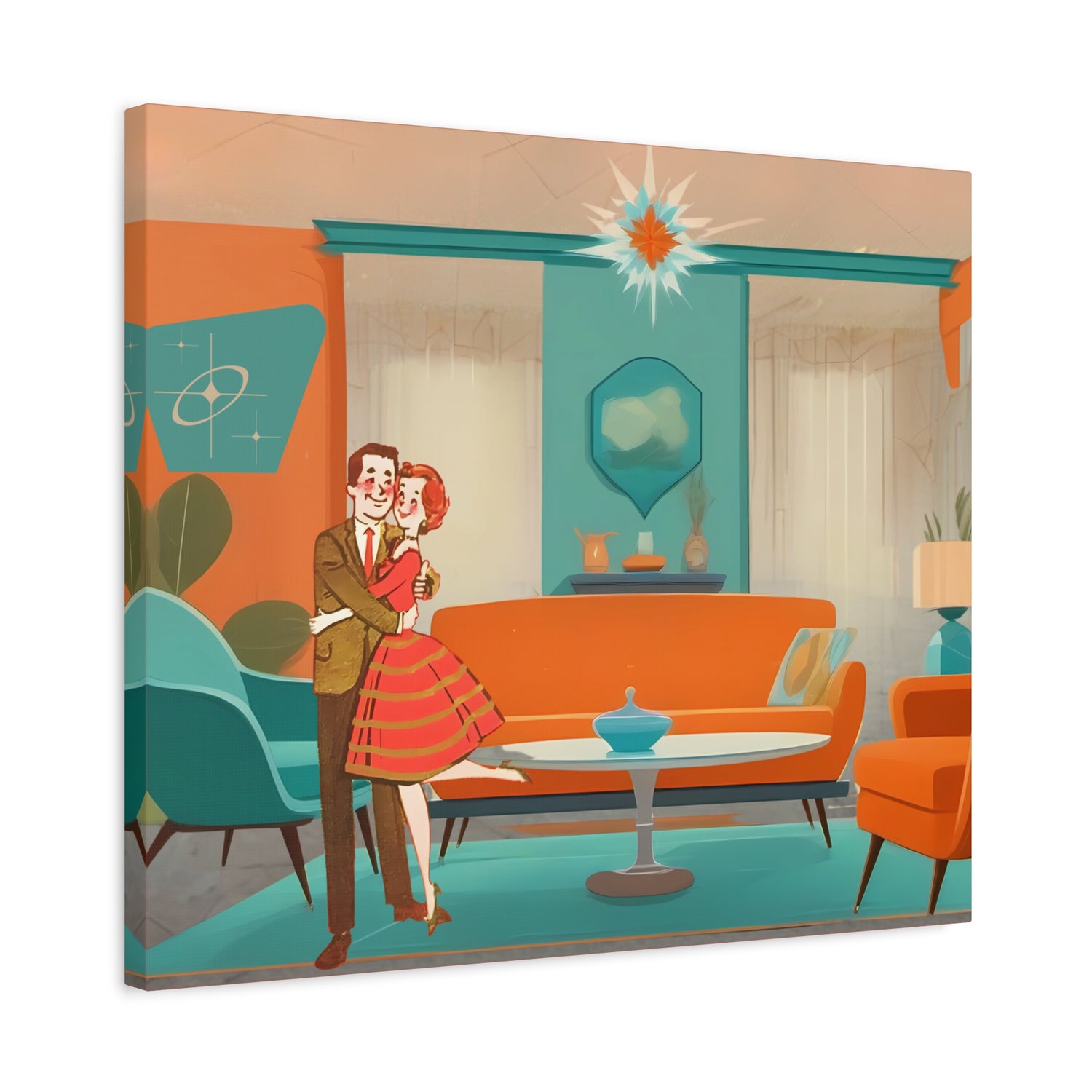 Mid Century Modern Wall Art, 50s Couple, Orange Teal, Mod Retro Wall Art - Mid Century Modern Gal