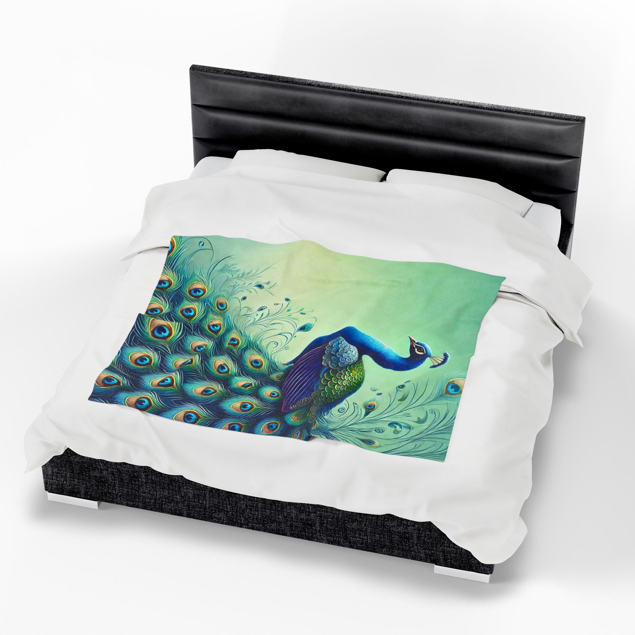 Chinoiserie Throw Blanket, Vibrant Peacock Velveteen Plush Blanket - Cozy Décor for Home and Gifts - Mid Century Modern Gal
