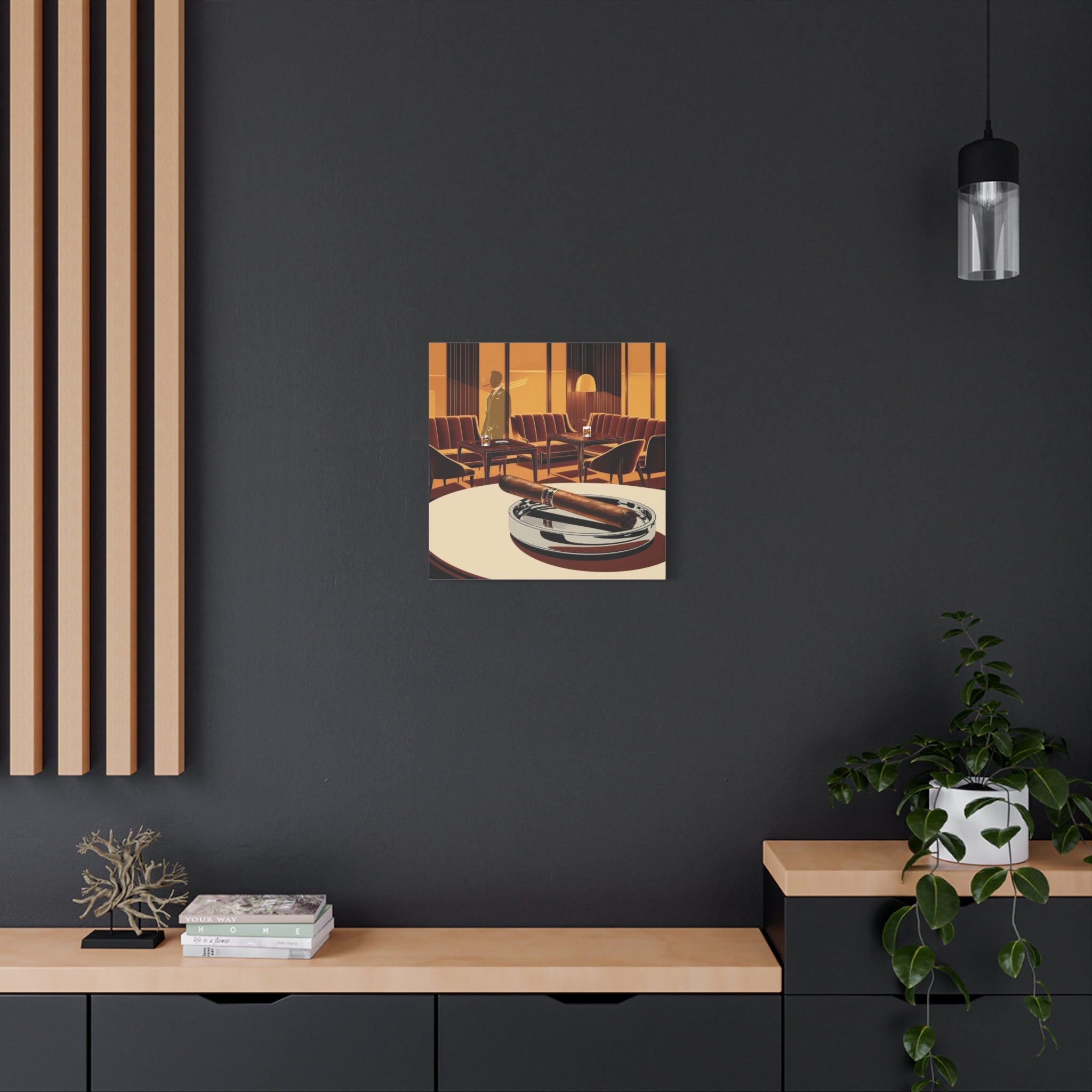 Cigar And Boubon Whiskey Mid Century Modern Vintage Lounge Matte Canvas Art Print - Mid Century Modern Gal