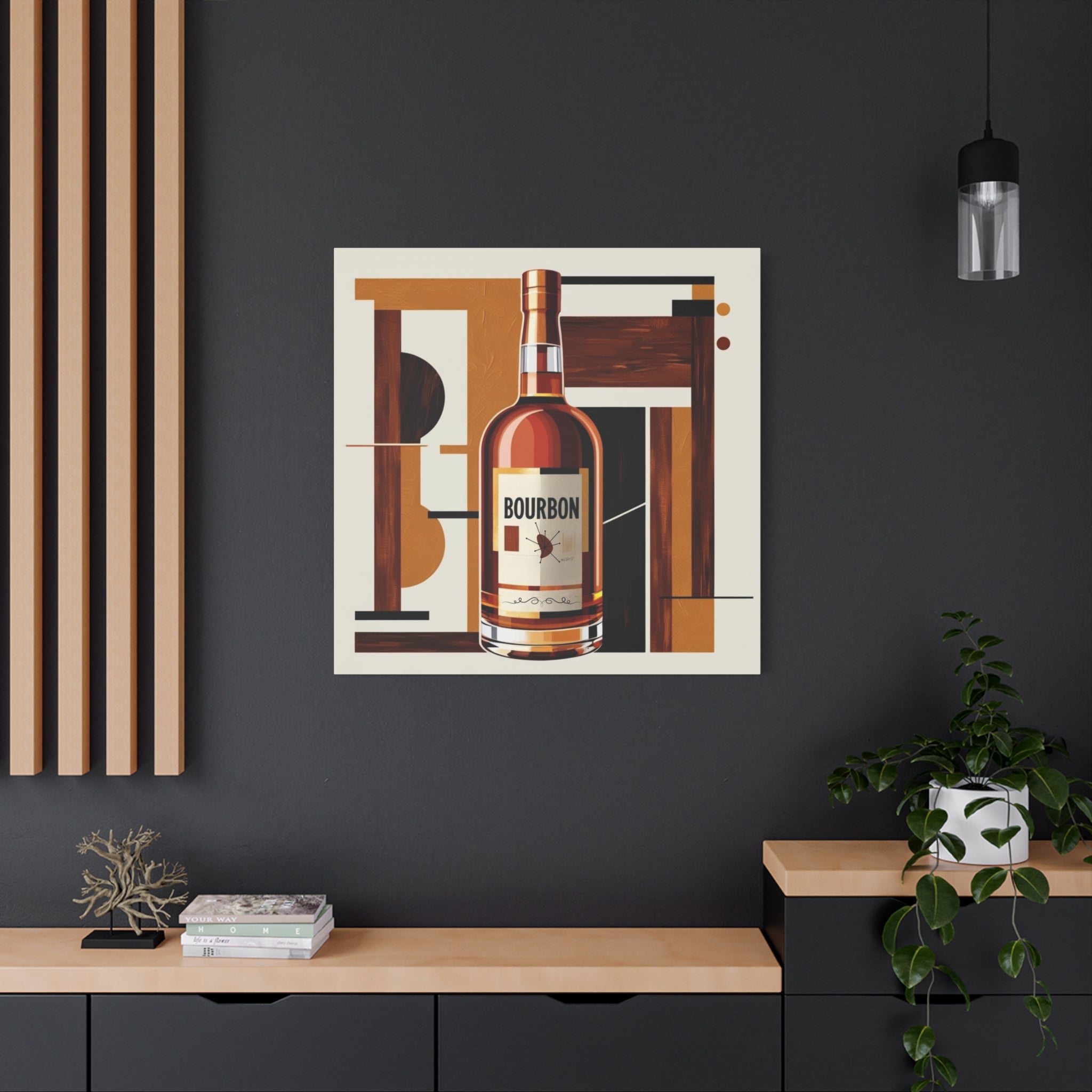 Abstract Bourbon Mid Mod Bauhaus Bourbon Lover Wall Art Canvas - Mid Century Modern Gal