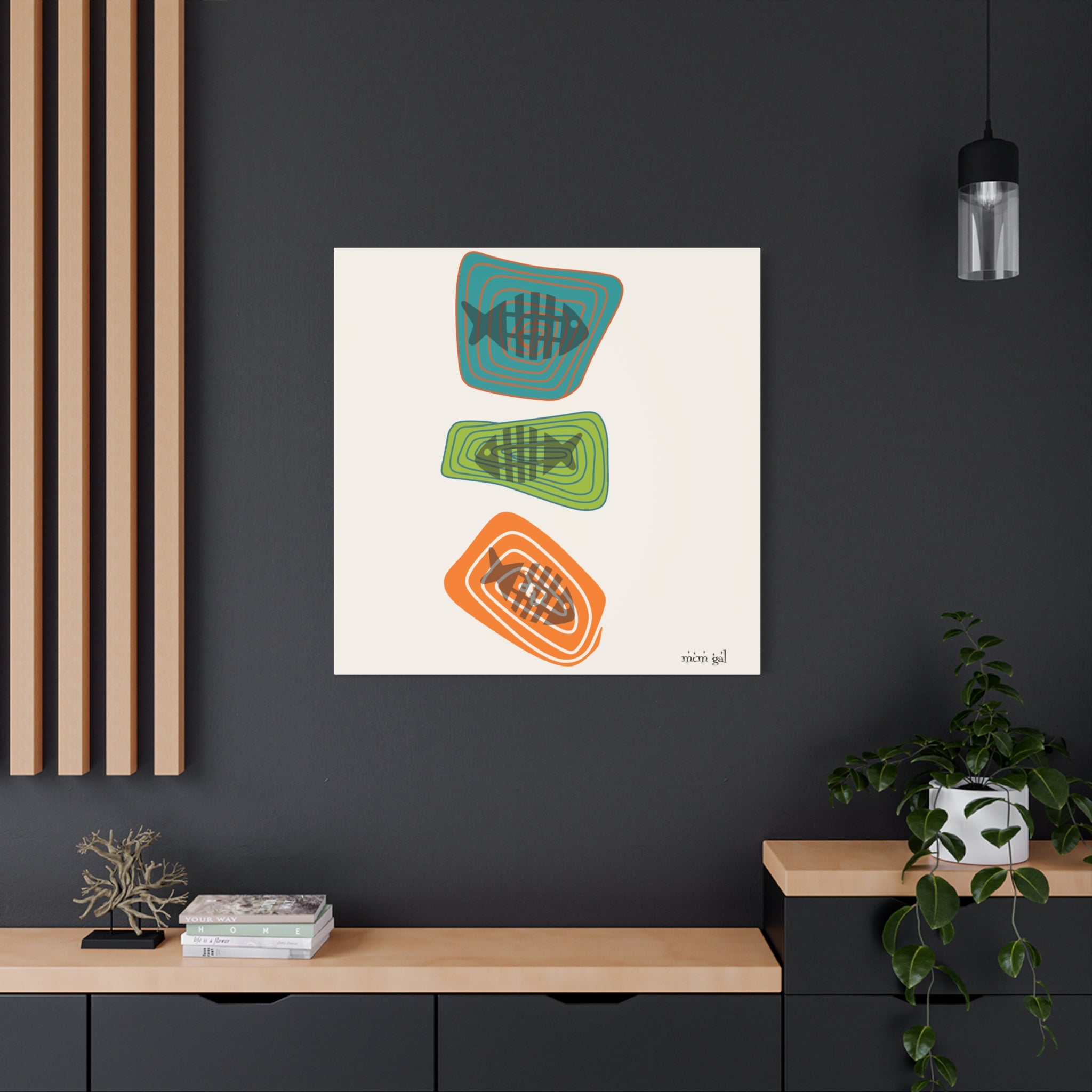 Mid Century Modern Fish Art, Colorful Abstract Fish Wall Art Canvas - Modern Home Decor - Mid Century Modern Gal