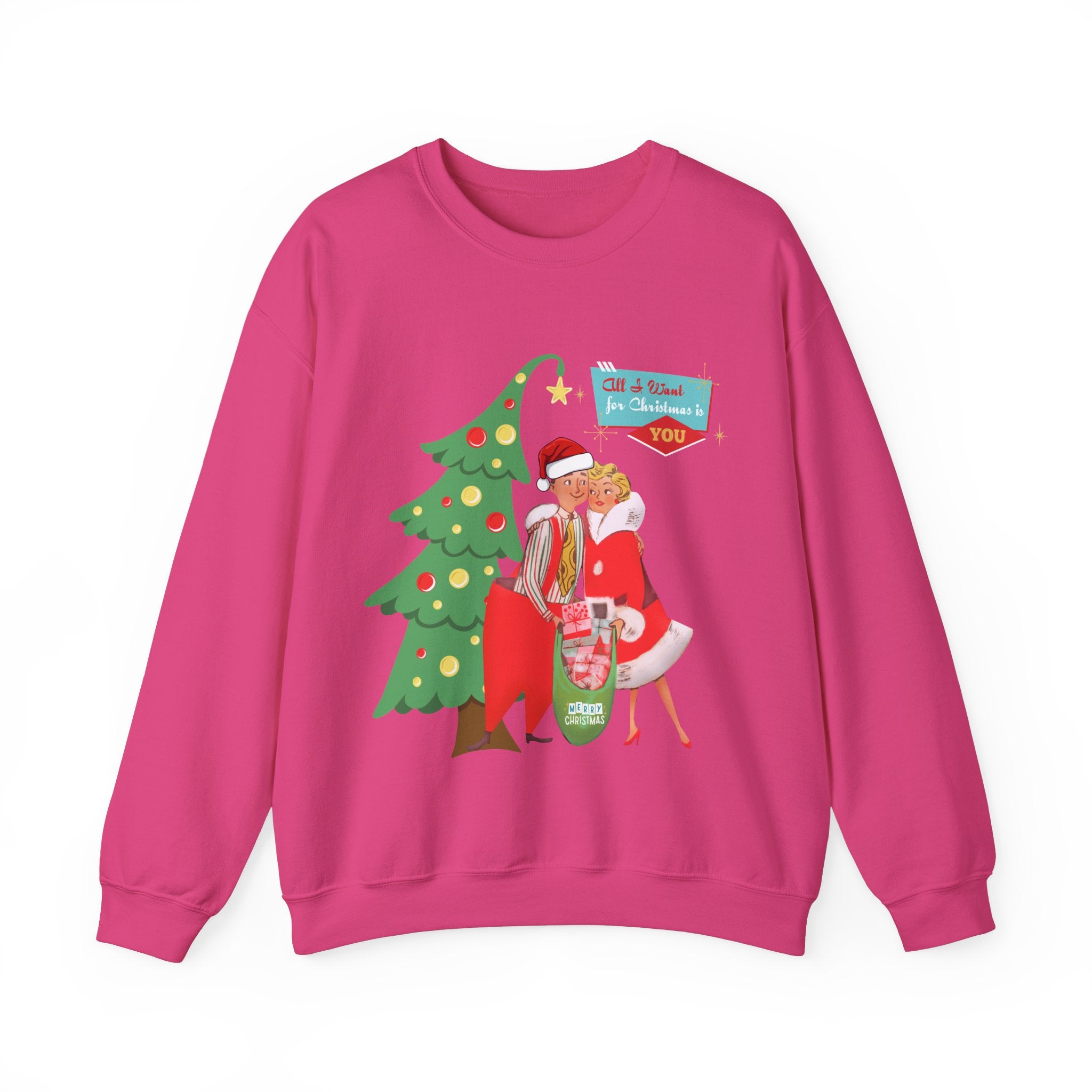 Retro Christmas Couples Sweatshirt, Perfect for Holiday Parties, Gift for Him/Her, Vintage Style, Cozy Crewneck - Mid Century Modern Gal