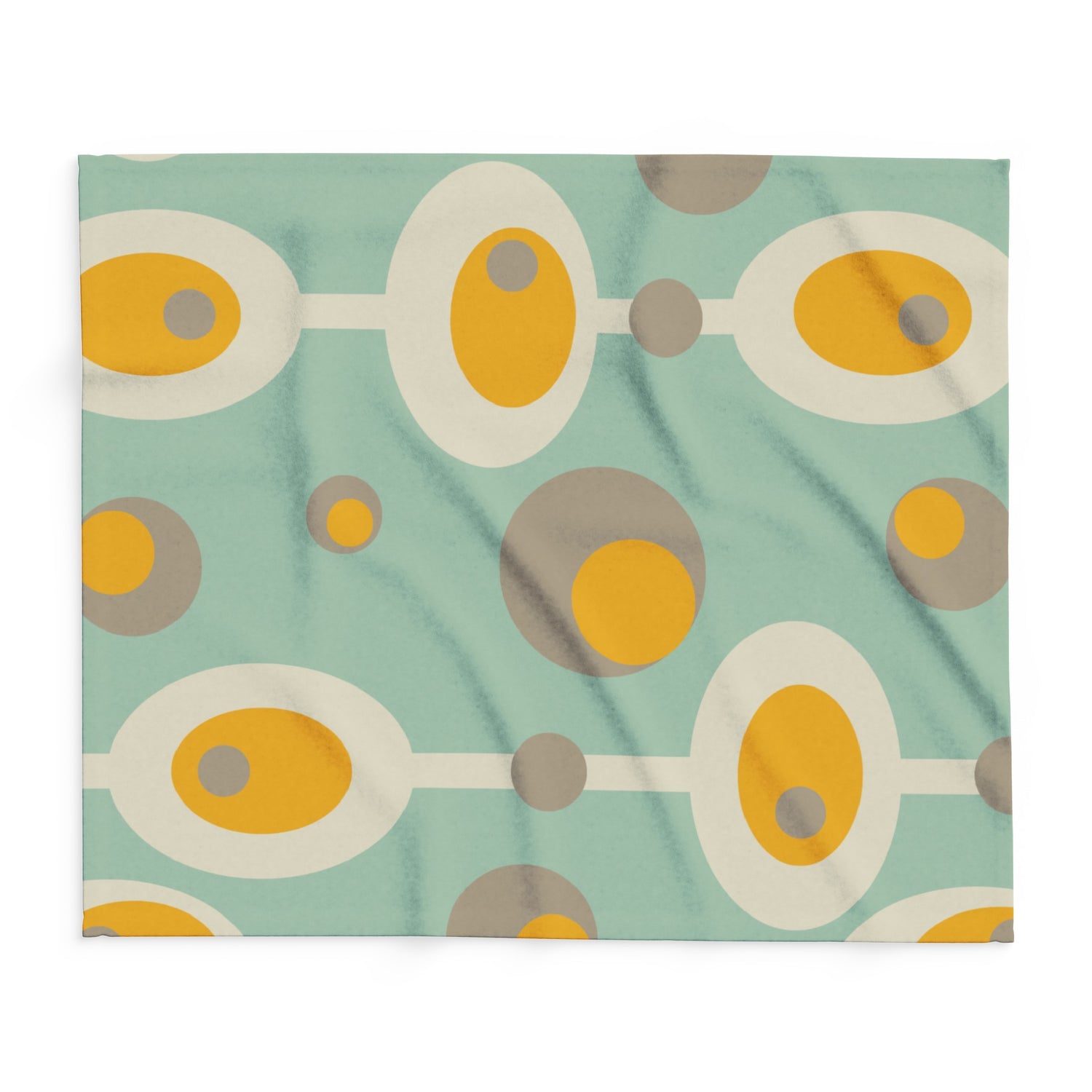 Mid Century Modern Mint Green, Mustard Yellow Mod Orb MCM Lightweight Fleece Blanket - Mid Century Modern Gal