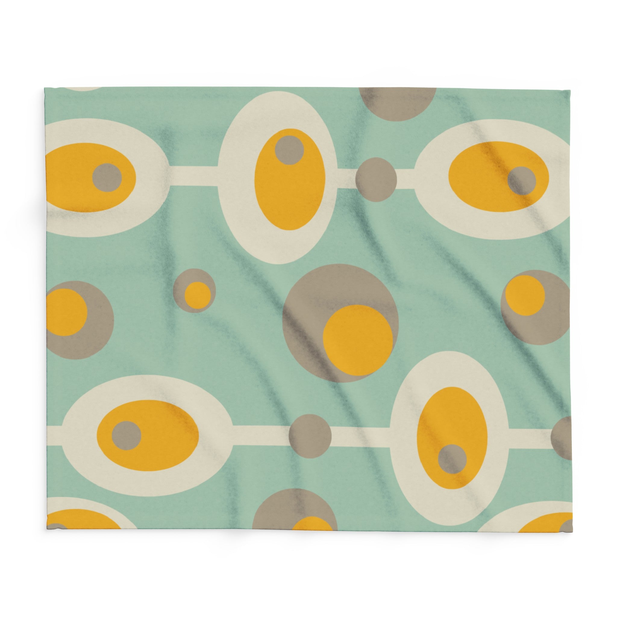 Mid Century Modern Mint Green, Mustard Yellow Mod Orb MCM Lightweight Fleece Blanket - Mid Century Modern Gal