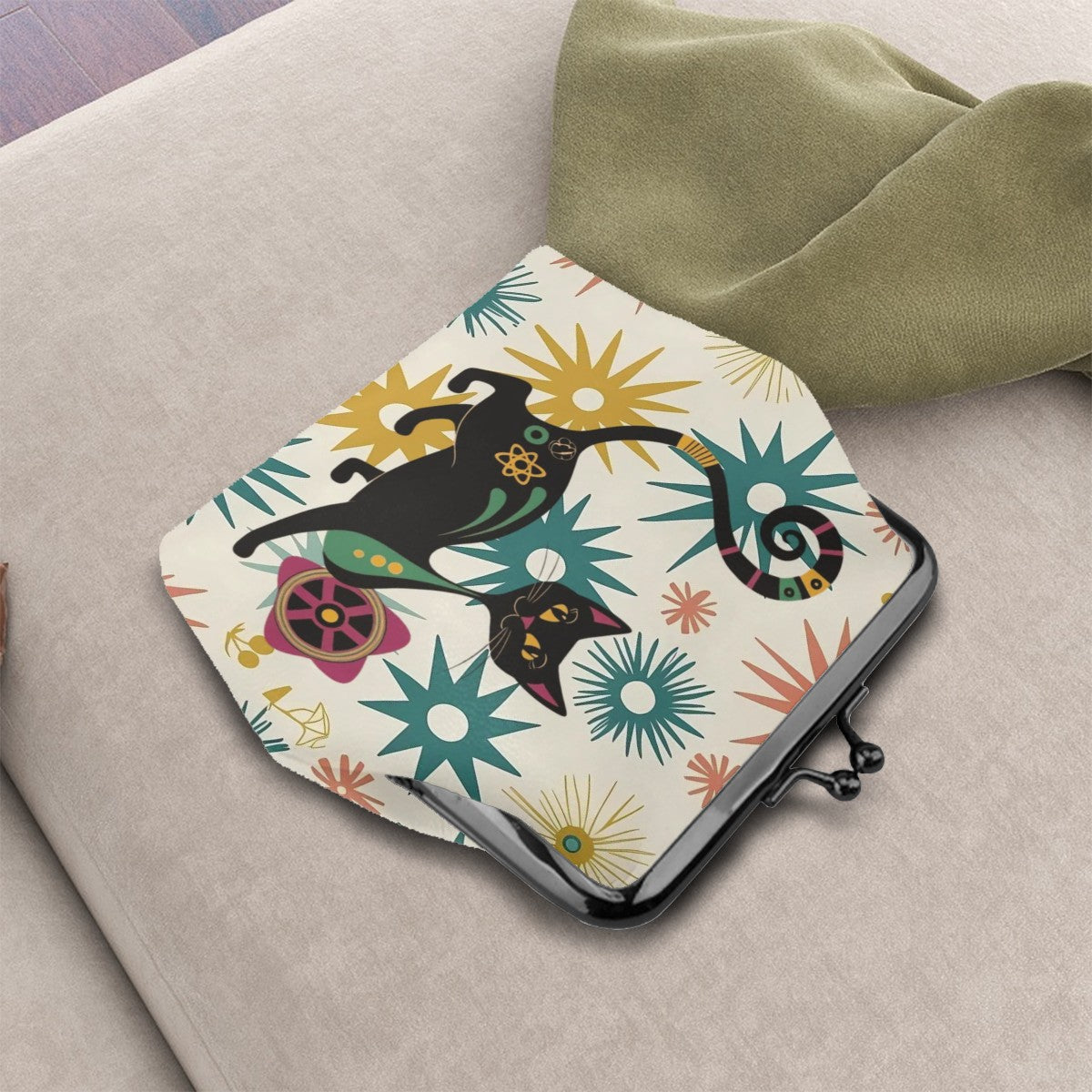 Atomic Cat Mid Century Modern Coin Purse – Retro Kitsch Accessory for Vintage Style Lovers - Mid Century Modern Gal