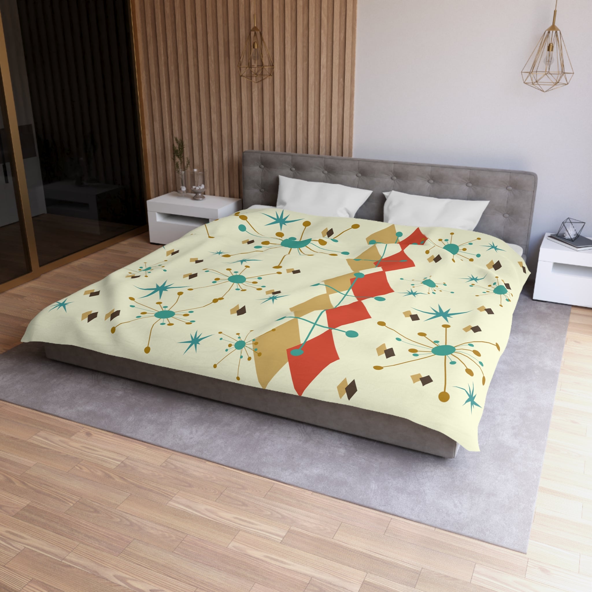 Mid Century Modern Bedding, Atomic Starburst, Sputnik, Franciscan Design, MID Mod Retro, Microfiber Duvet Cover - Mid Century Modern Gal
