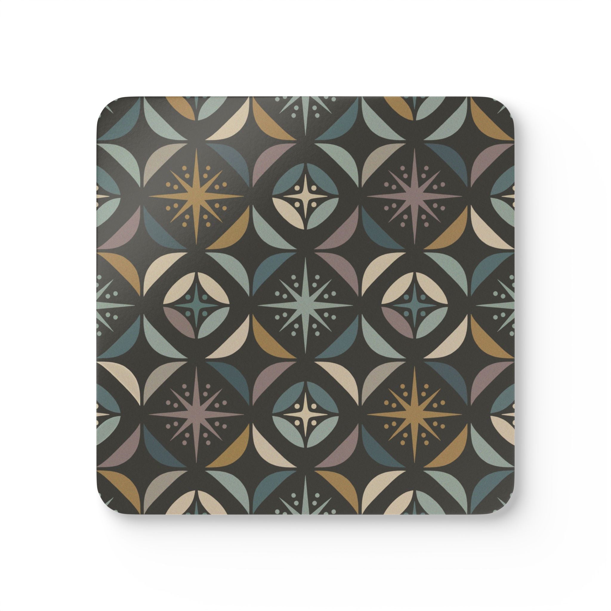 Mid Century Modern Elegant Gray Geometric Starburst Corkwood Coaster Set - Mid Century Modern Gal