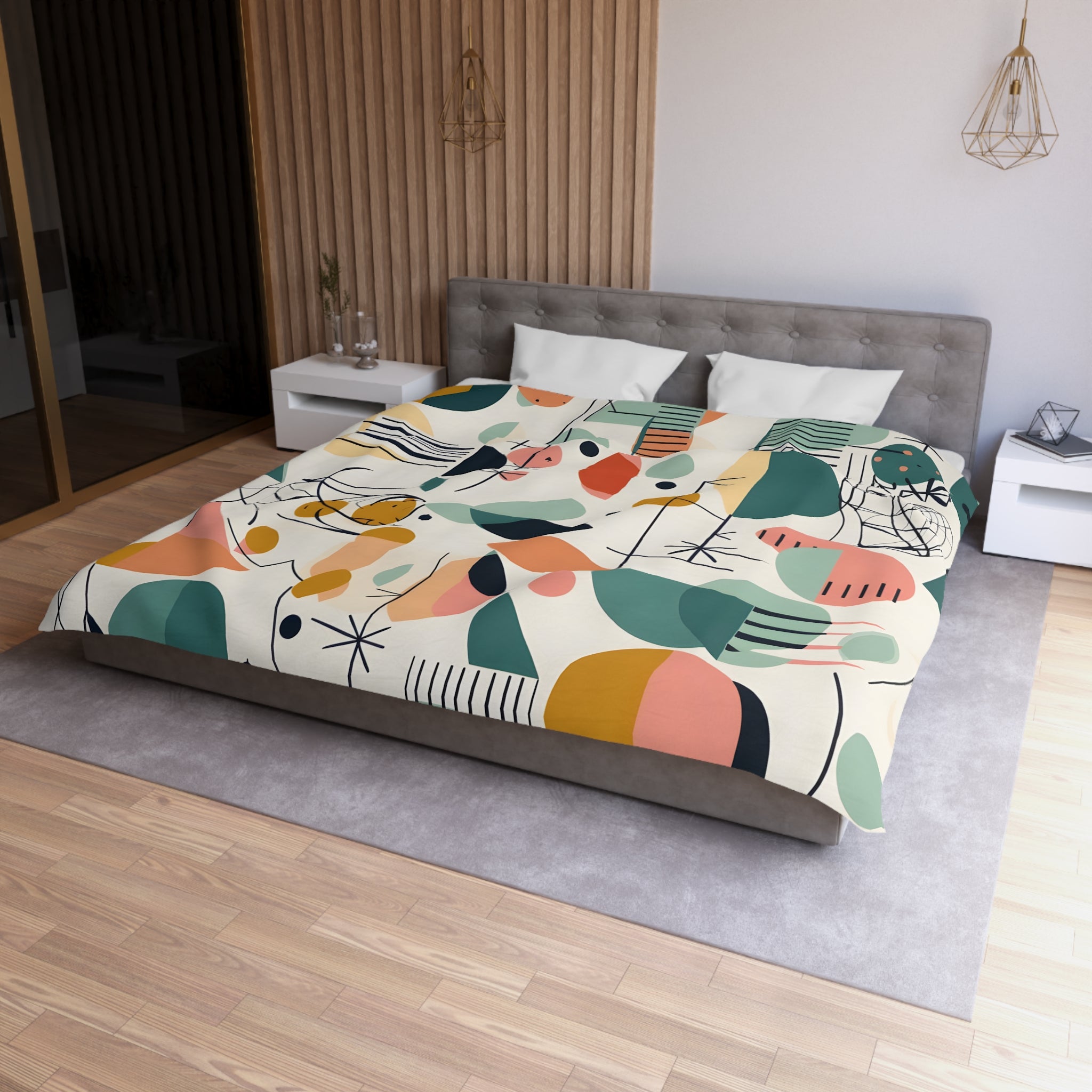 Mid Century Modernist Abstract Designed, Geometric Retro MCM Colorful Funky Duvet Cover - Mid Century Modern Gal