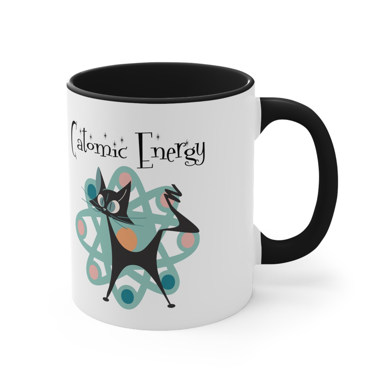 Atomic Cat Coffee Mug, Funny, Quirky Mid Century Modern Atom, Space Age Catomic Energy Coffee Lover Coffee Mug Gift - Mid Century Modern Gal