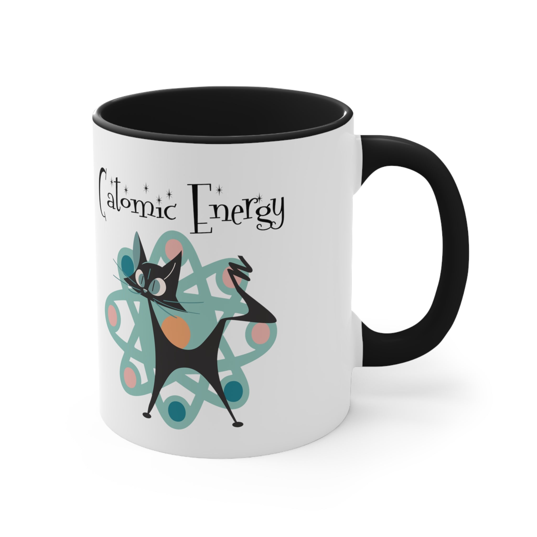 Atomic Cat Coffee Mug, Funny, Quirky Mid Century Modern Atom, Space Age Catomic Energy Coffee Lover Coffee Mug Gift - Mid Century Modern Gal