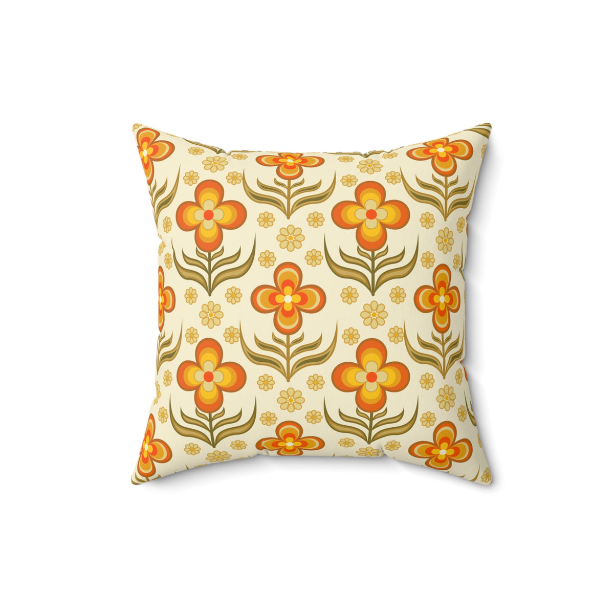 70s Retro Groovy Flower Power Floral Orange, Yellow Green Pillow And Cover - Mid Century Modern Gal