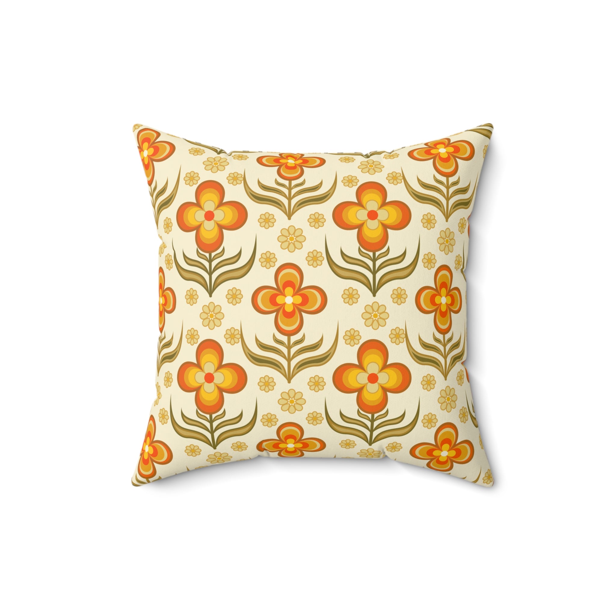 70s Retro Groovy Flower Power Floral Orange, Yellow Green Pillow And Cover - Mid Century Modern Gal