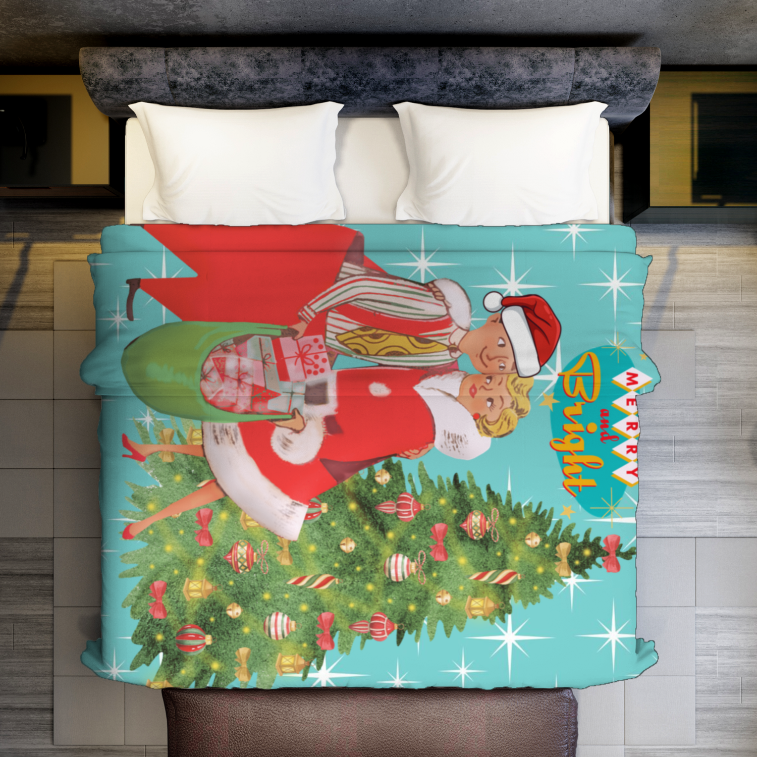 Holiday Vintage 50s Kitsch Retro Aqua Blue Diamond Starburst Mid Century Modern Vintage Christmas Holiday Decor Sherpa Blanket - Mid Century Modern Gal