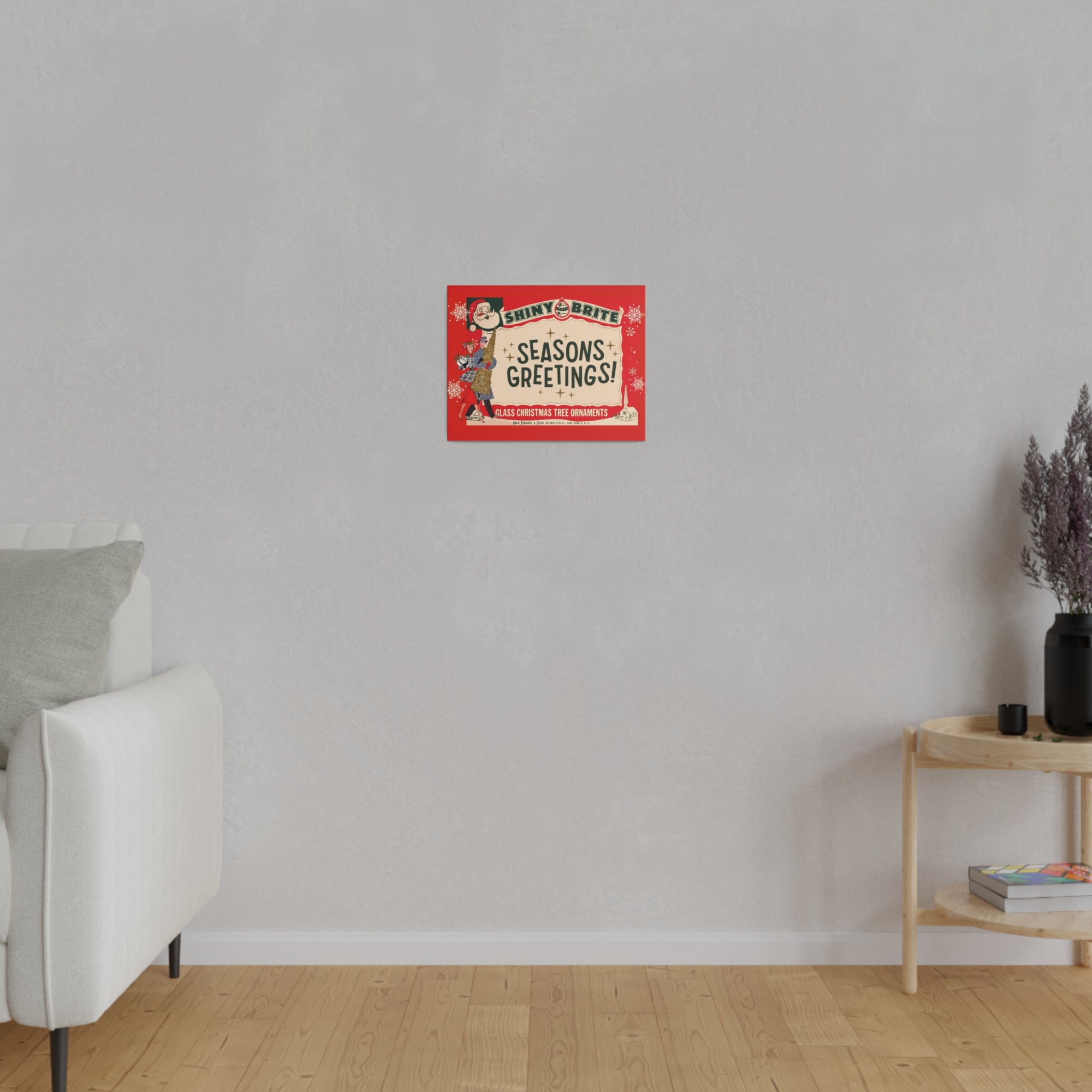 Shiny Brite Vintage Ad, Mid Century Modern Kitschy Christmas Deocr Matte Canvas - Mid Century Modern Gal