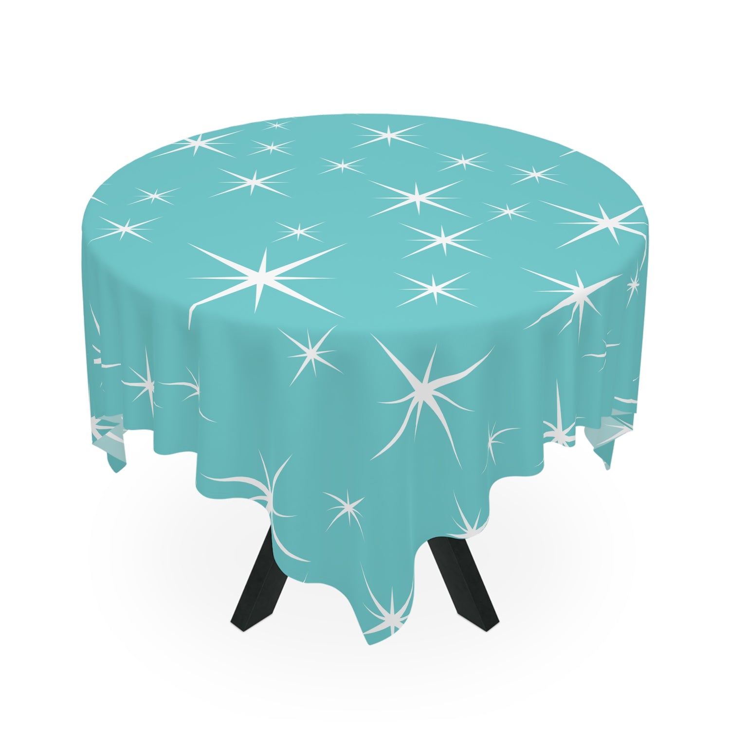 Atomic Starburst Aqua Blue Mid Century Modern Tablecloth - Mid Century Modern Gal