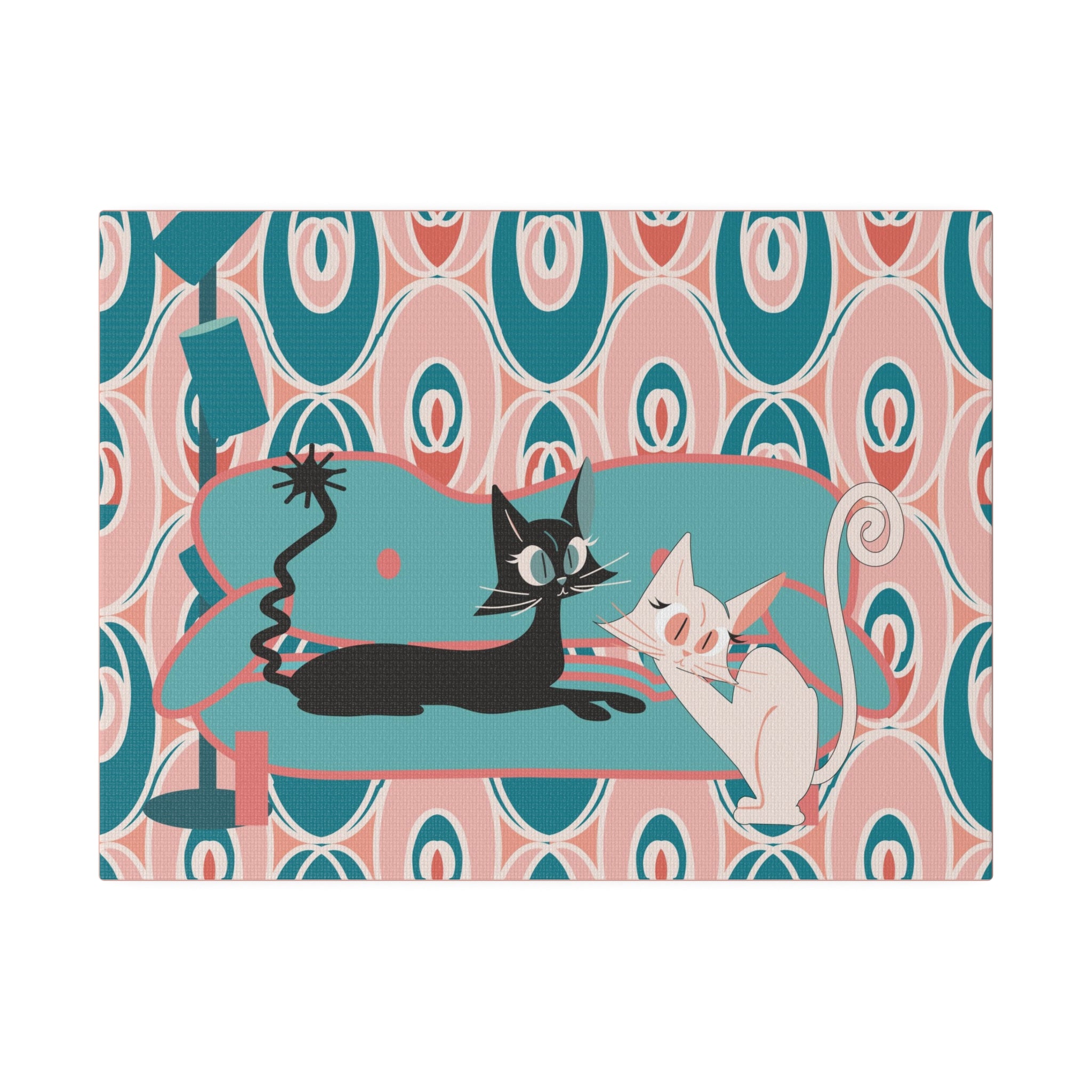 Atomic Cat Wall Art, Teak, Pink, Mid Century Modern Wall Art - Mid Century Modern Gal
