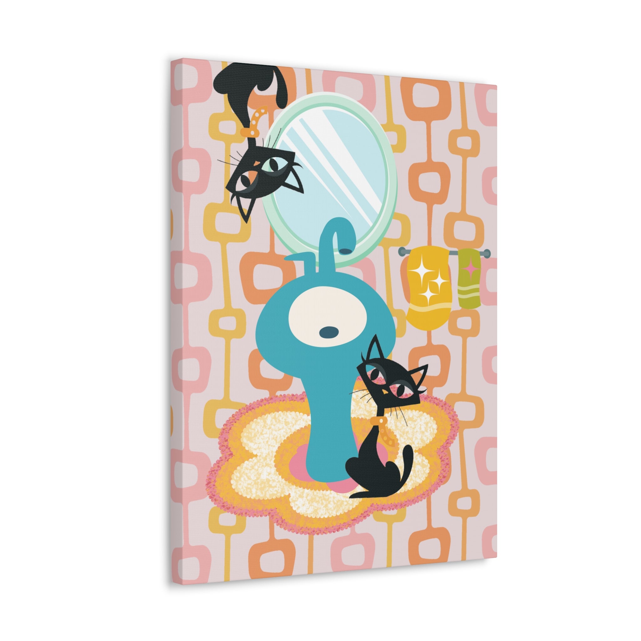 Atomic Cat Bathroom Art, Mid Century Modern Geometric, Crazy Fun Quirky Atomic Wall Art For Bathroom - Mid Century Modern Gal