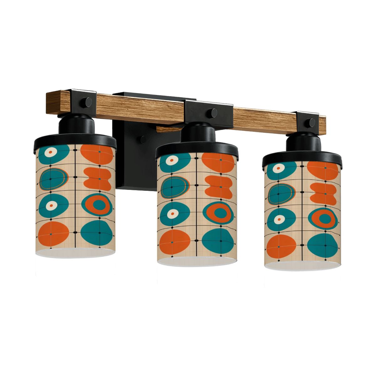 Mid Century Modern Vanity Light Fixture, Geometric Orange Teal Tan Bathroom Light Fixture - Mid Century Modern Gal