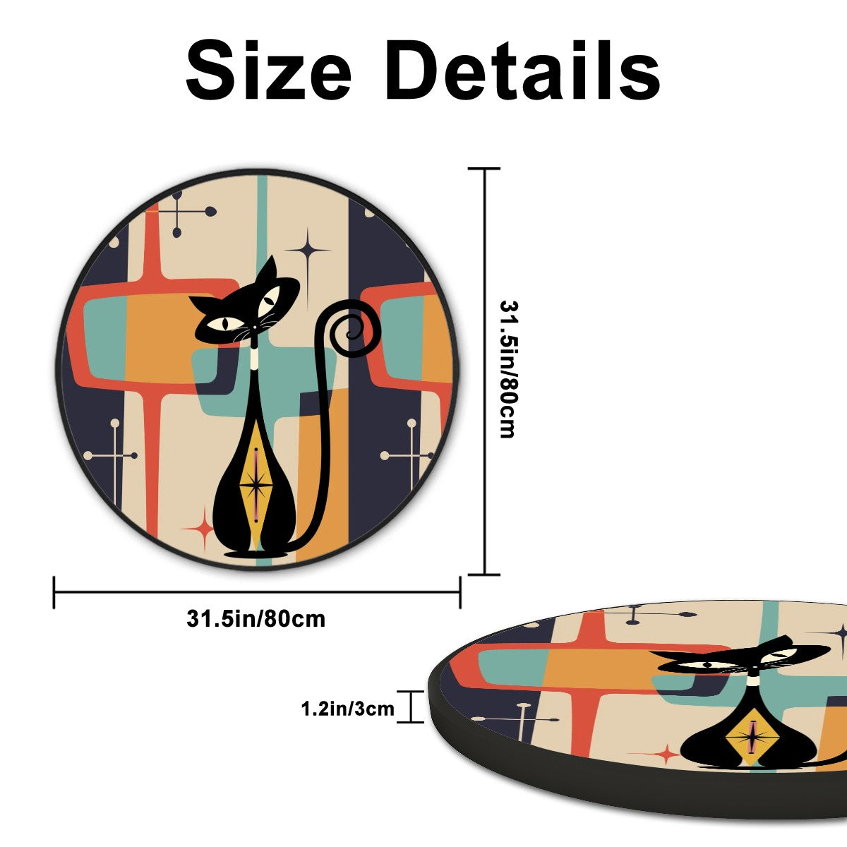 Mid Century Modern Atomic Cat Round Framed Canvas Wall Art - Mid Century Modern Gal