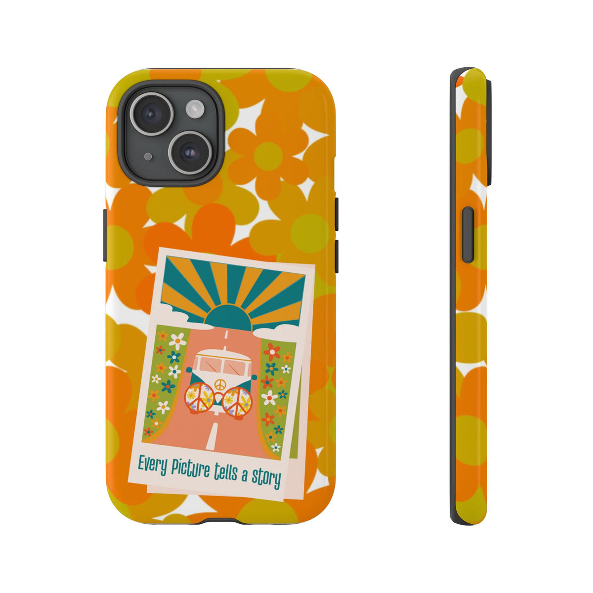 Retro Phone Case, Orange Flower Power, Polaroid Picture, Mod Smart Phone Tough Phone Cases