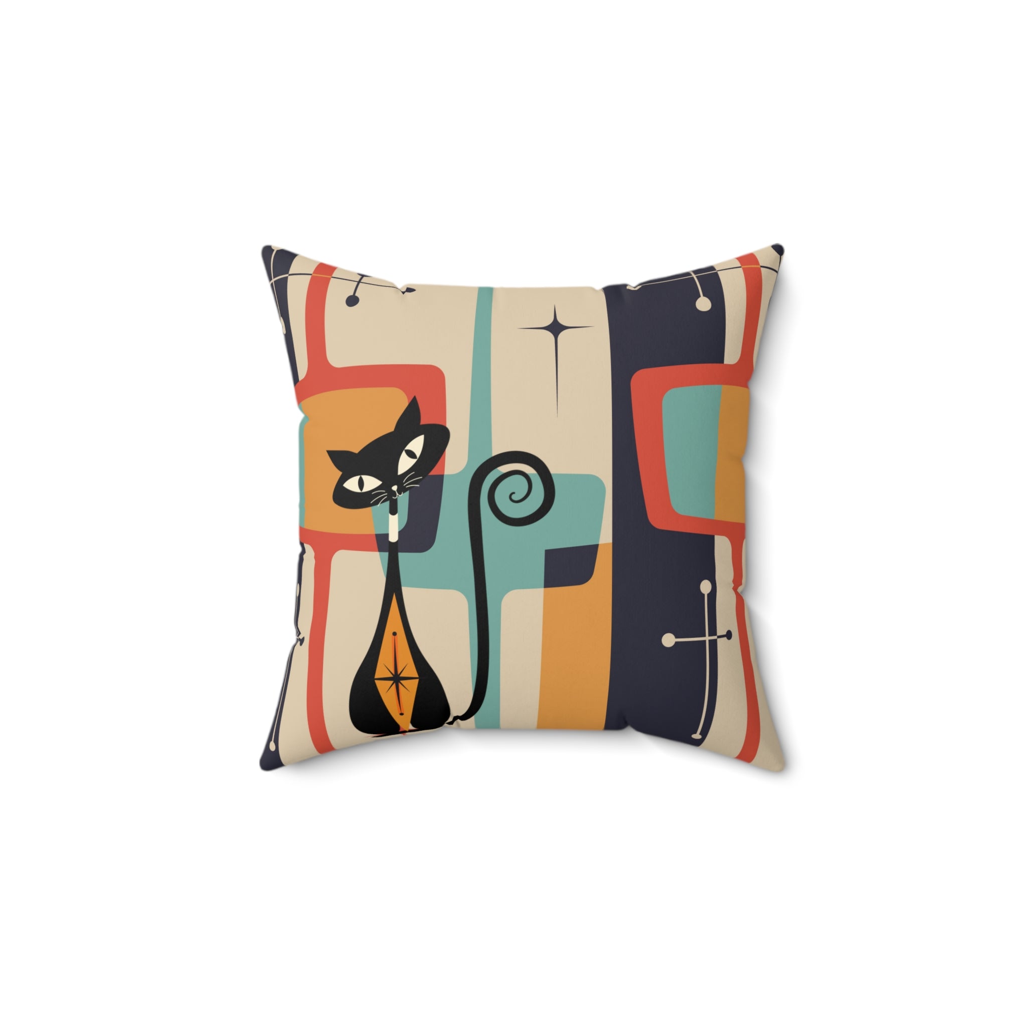 Atomic Cat Pillow, Mid Century Modern Geometric Retro Pillow And Insert - Mid Century Modern Gal