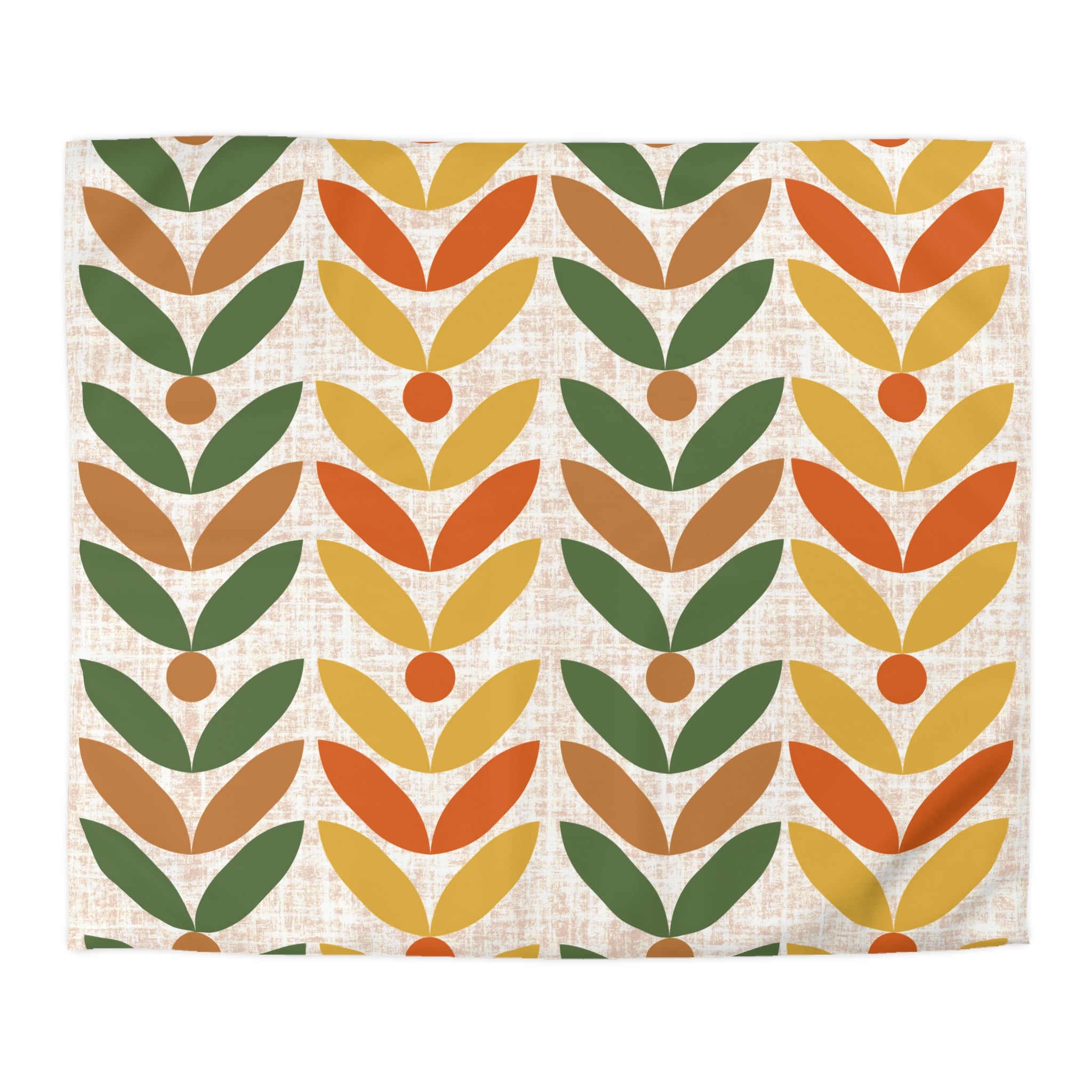 Retro Scandinavian Floral, Orange, Mustarned Camel Brown, Green Duvet Cover - Bohemian Home Decor - Mid Century Modern Gal