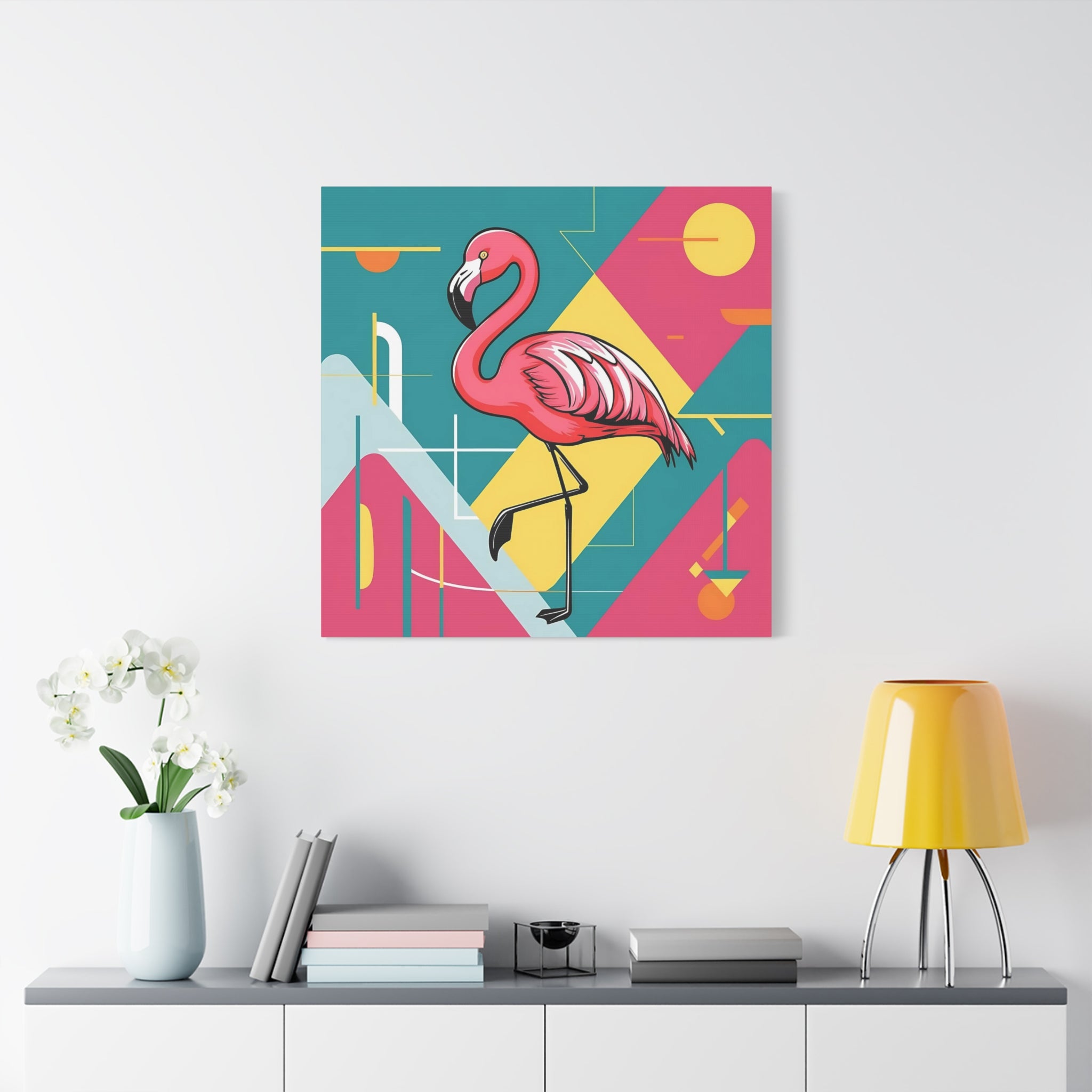Mid Century Modern Flamingo Art, Kitschy Mod Vibrant Pink Bauhaus Palm Springs Style Wall Art - Mid Century Modern Gal