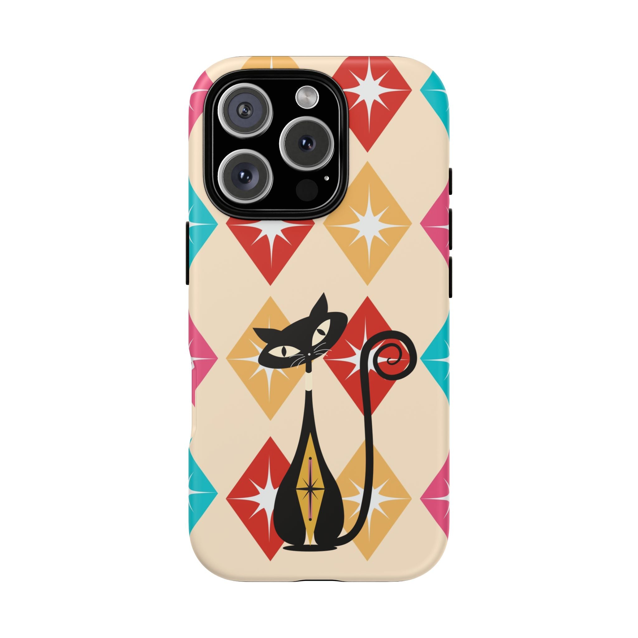 Mid Century Modern Atomic Cat, Atomic 50s Diamonds Retro Phone Tough Cases - Mid Century Modern Gal