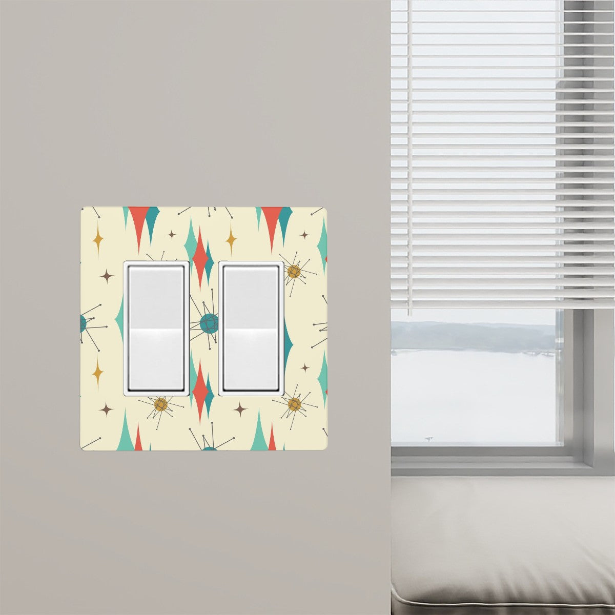Franciscan Starburst Mid Century Modern Switch Cover 2-Gang 2 Decorator Screwless - Mid Century Modern Gal